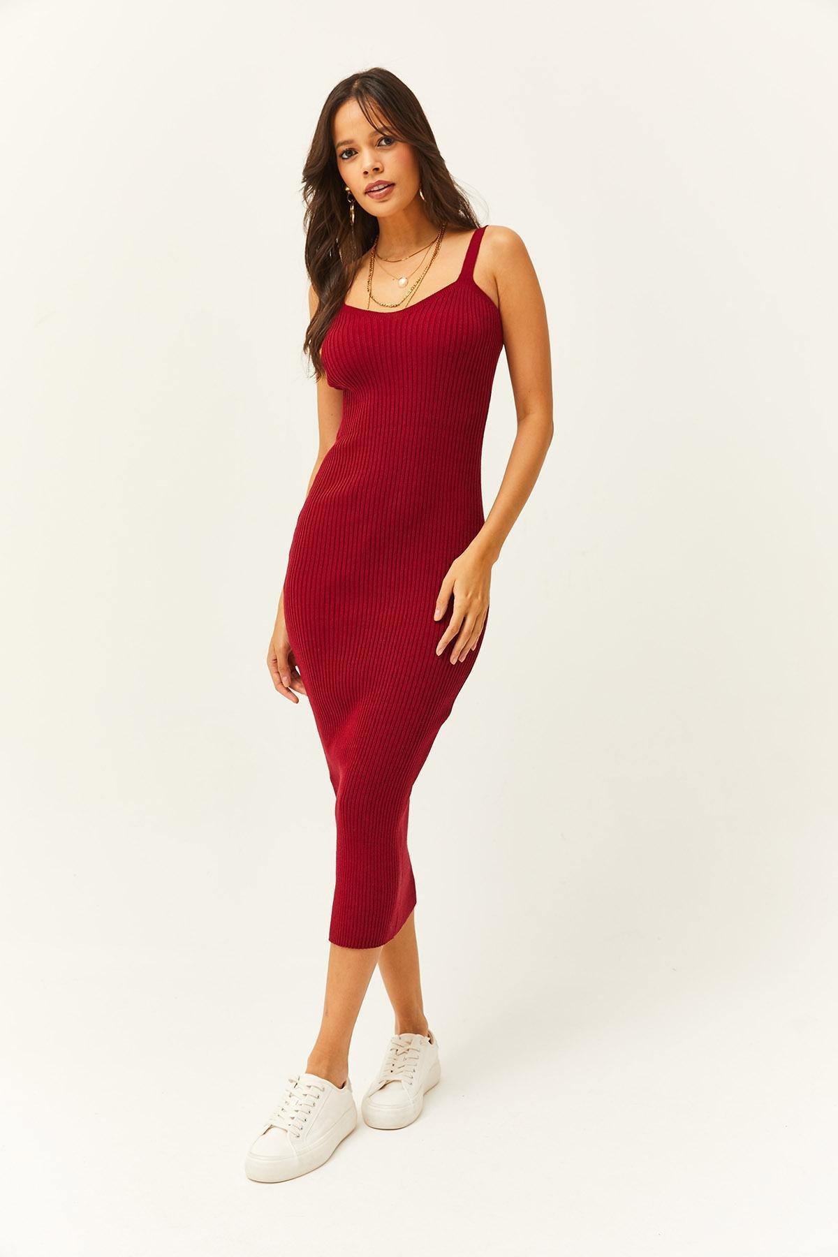 Burgundy Ribbed Sweater Midi Dress 2-Piece, Burgundy, large image number 6