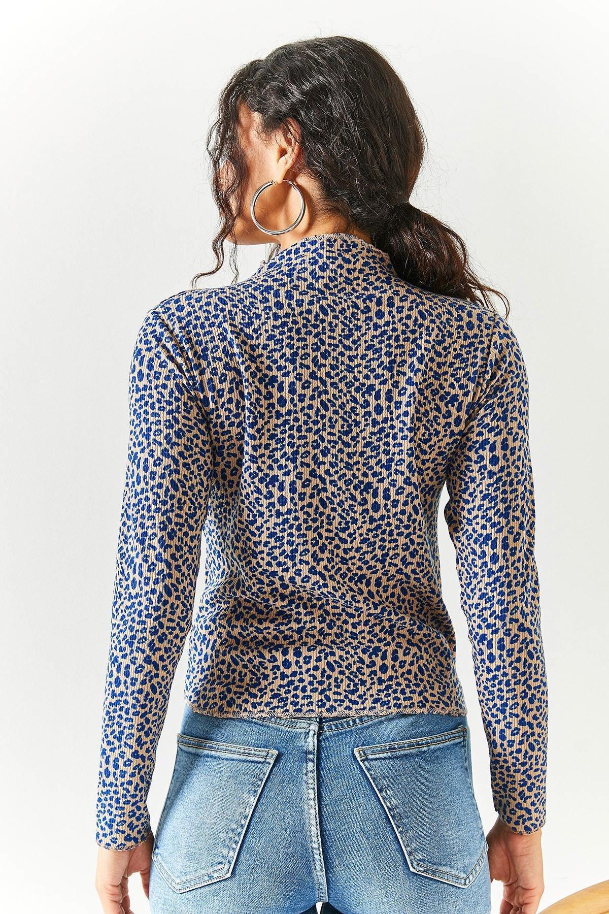 Blue High Neck Lycra Crop Blouse, , large image number 4