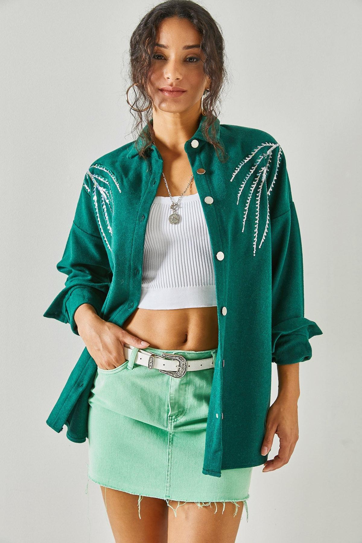 Green Sequin Detail Oversize Cache T-Shirt, C101_2824, large image number 0