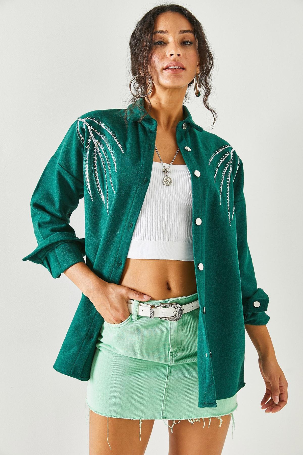 Green Sequin Detail Oversize Cache T-Shirt, C101_2824, large image number 1