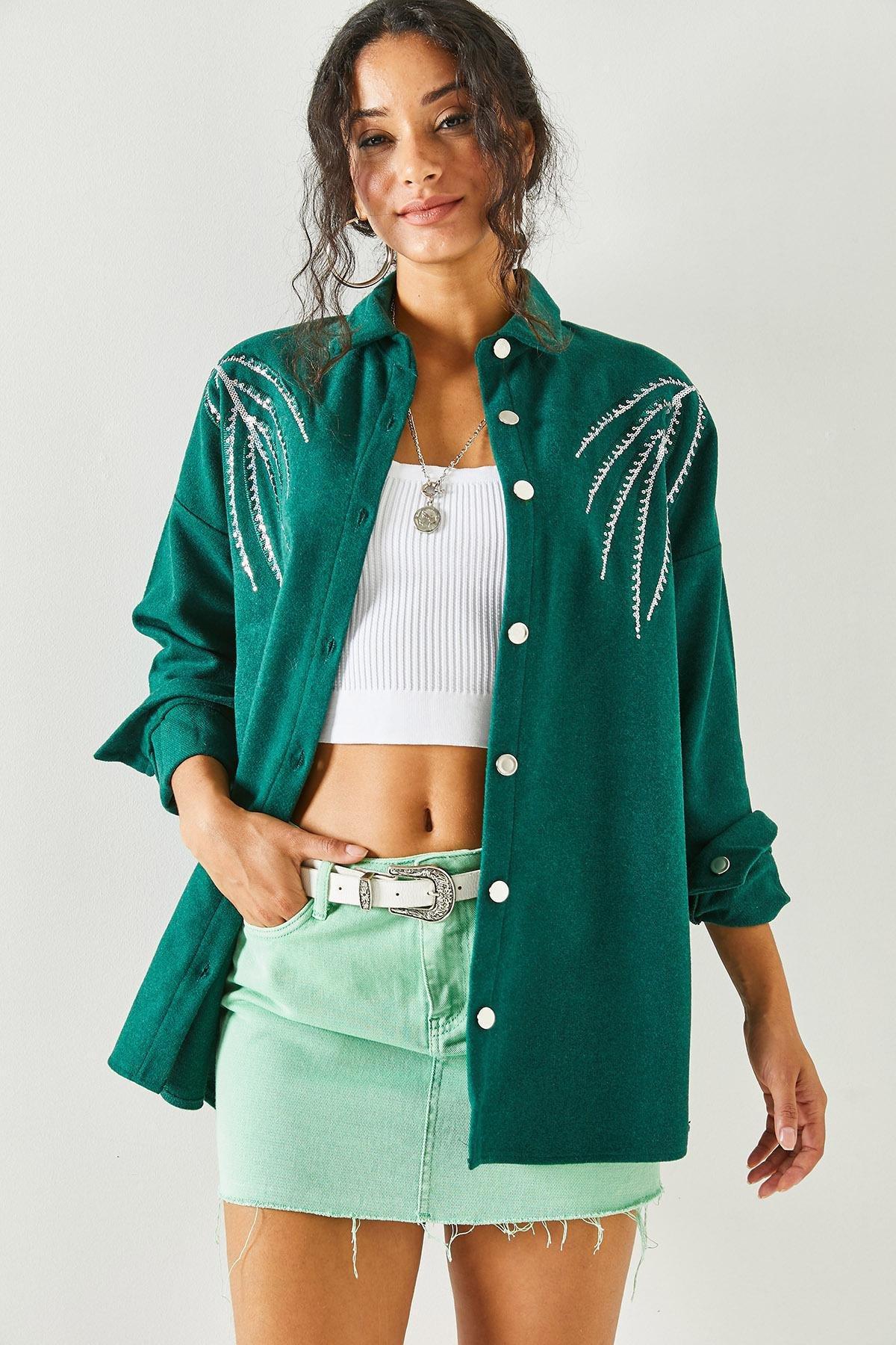 Green Sequin Detail Oversize Cache T-Shirt, C101_2824, large image number 2