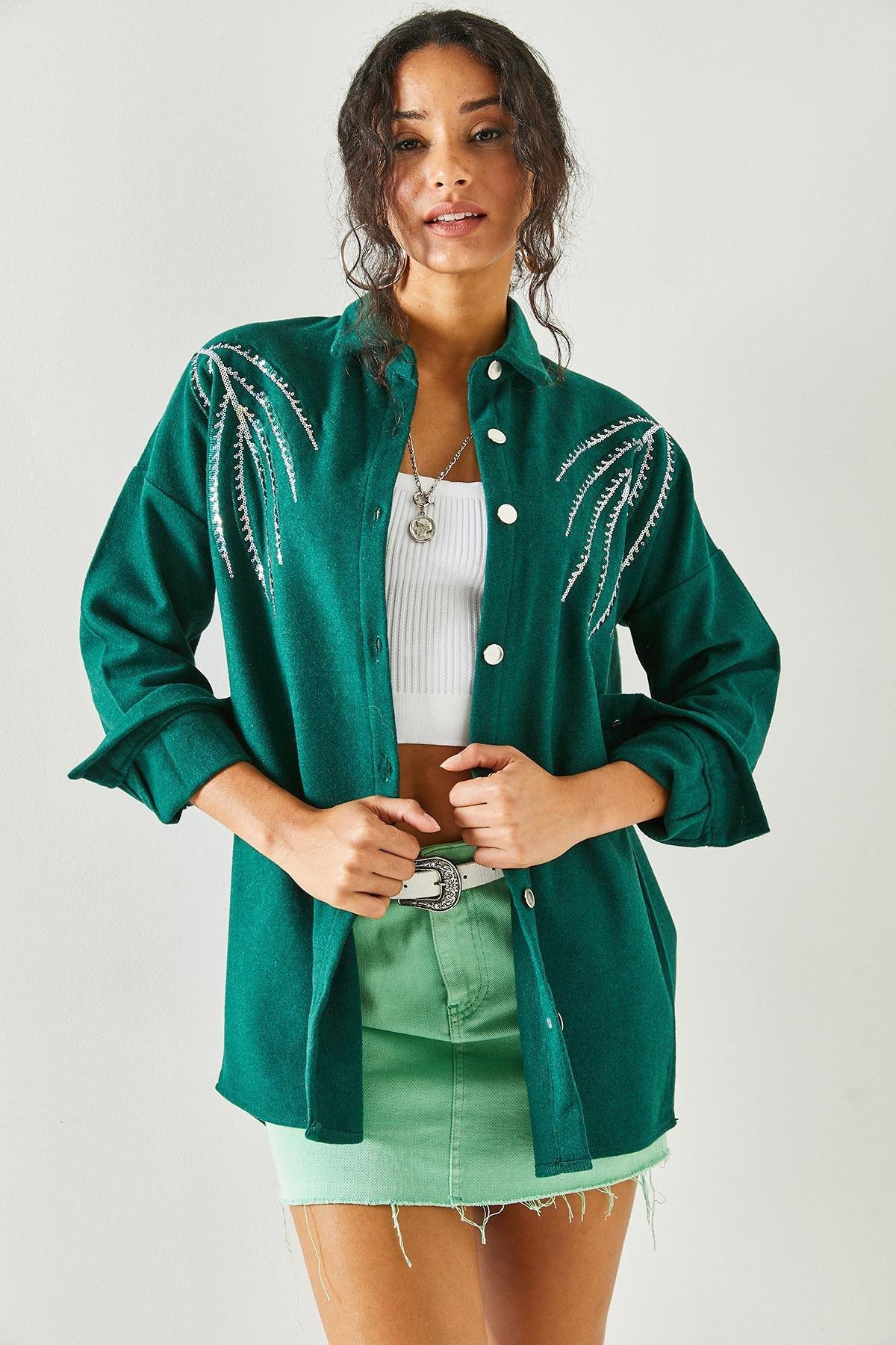 Green Sequin Detail Oversize Cache T-Shirt, C101_2824, large image number 3