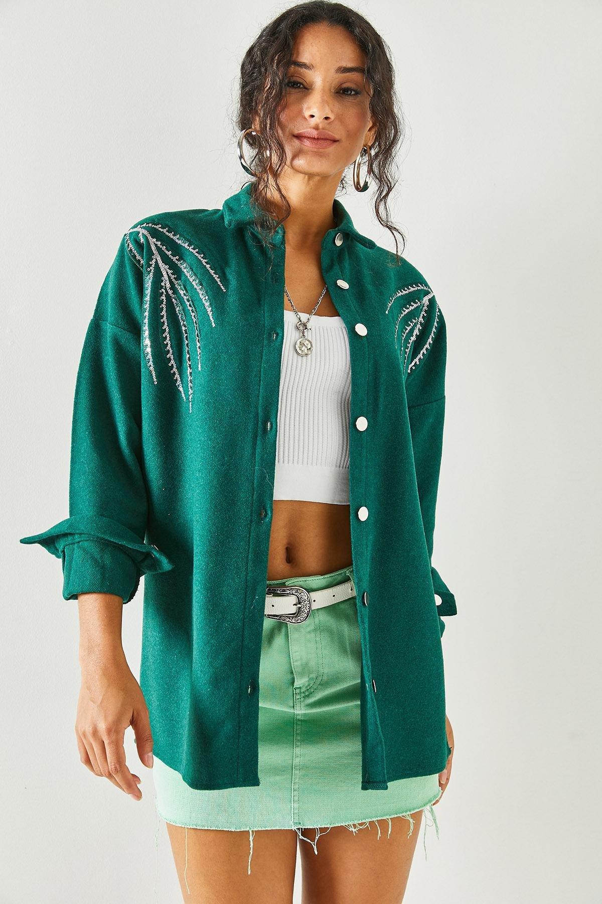 Green Sequin Detail Oversize Cache T-Shirt, C101_2824, large image number 4