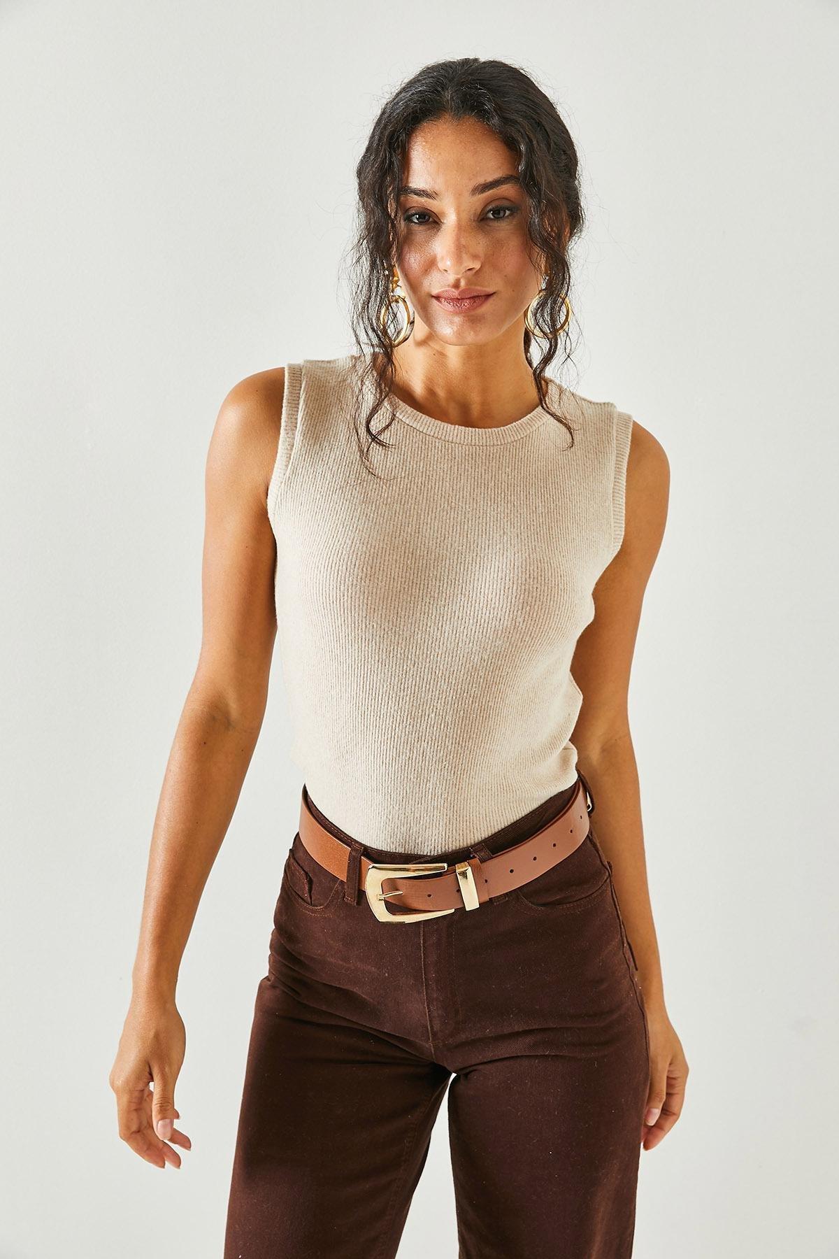 Multicolour Crew Neck Blouse, Set Of 2, Stone Camel, large image number 4