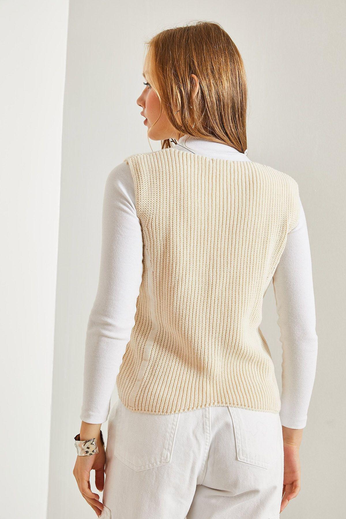 Patterned Knitwear Vest, Ecru, large image number 3