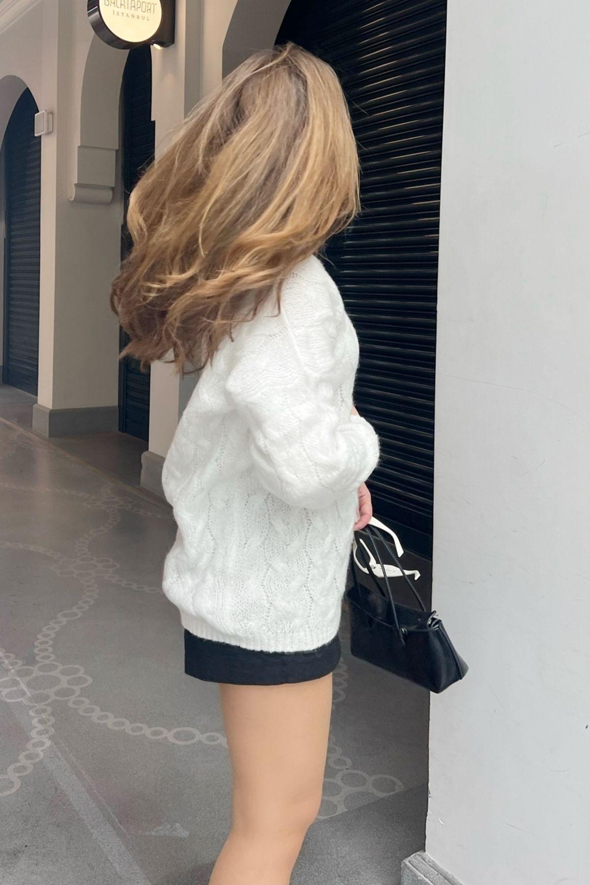 White Knitted Pattern Sweater, White, large image number 2