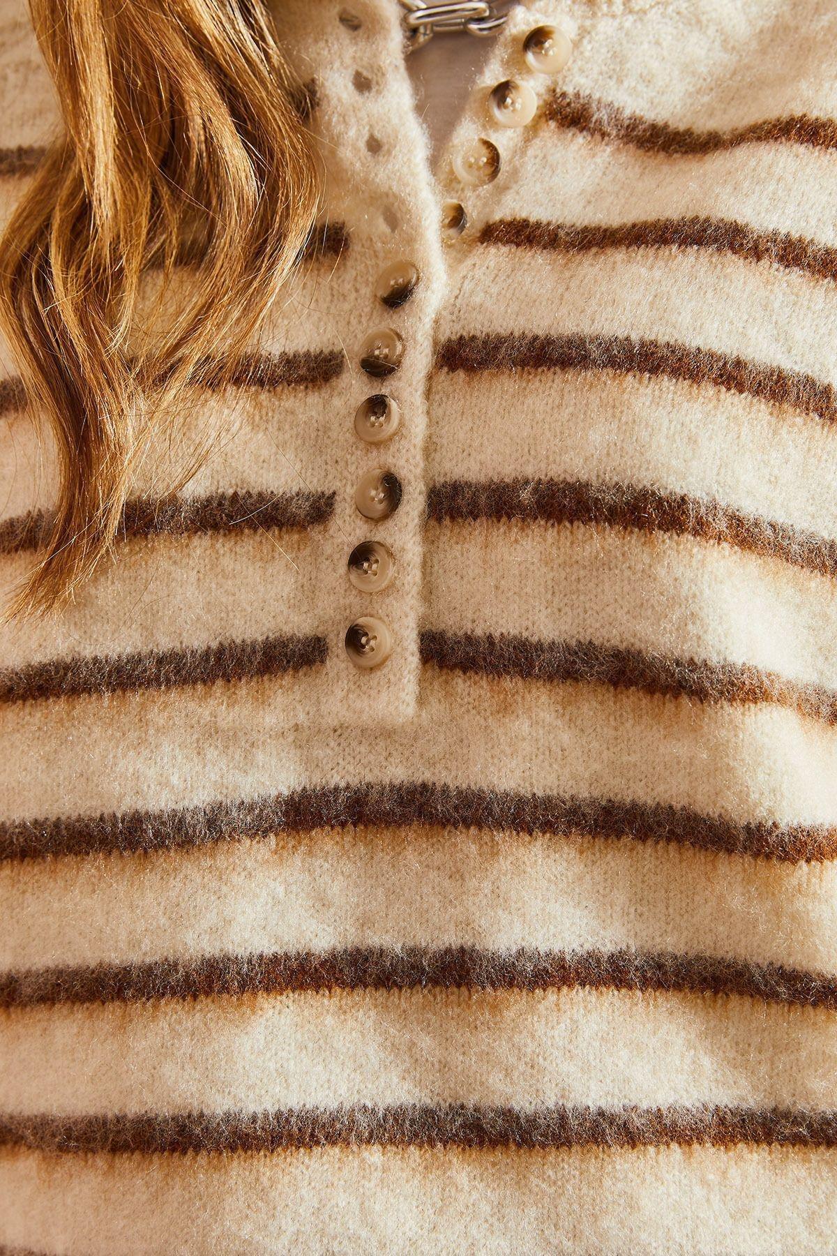 Multicolour Raised Striped Knitted Sweater, BEIGE-BROWN, large image number 3