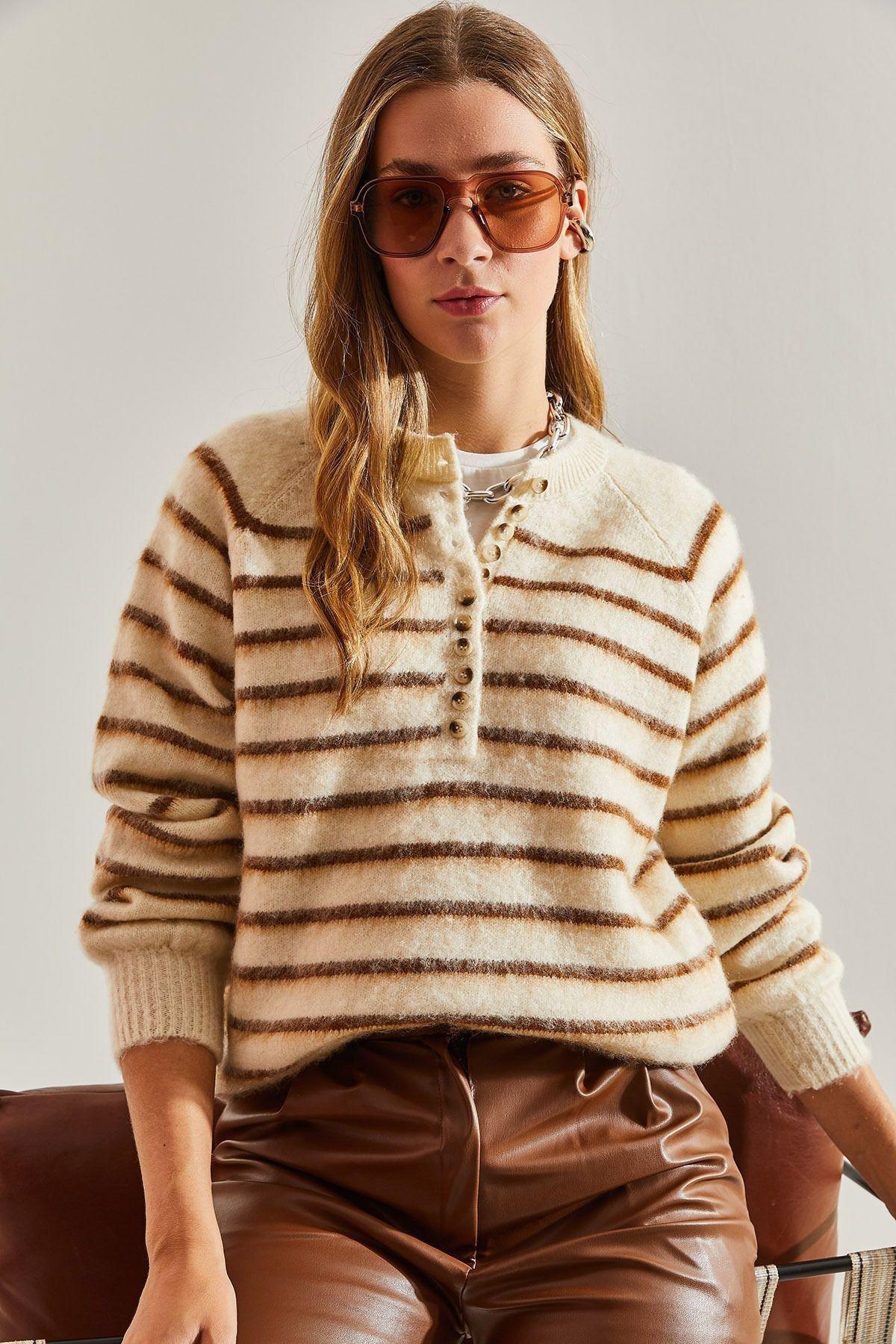 Multicolour Raised Striped Knitted Sweater, BEIGE-BROWN, large image number 4