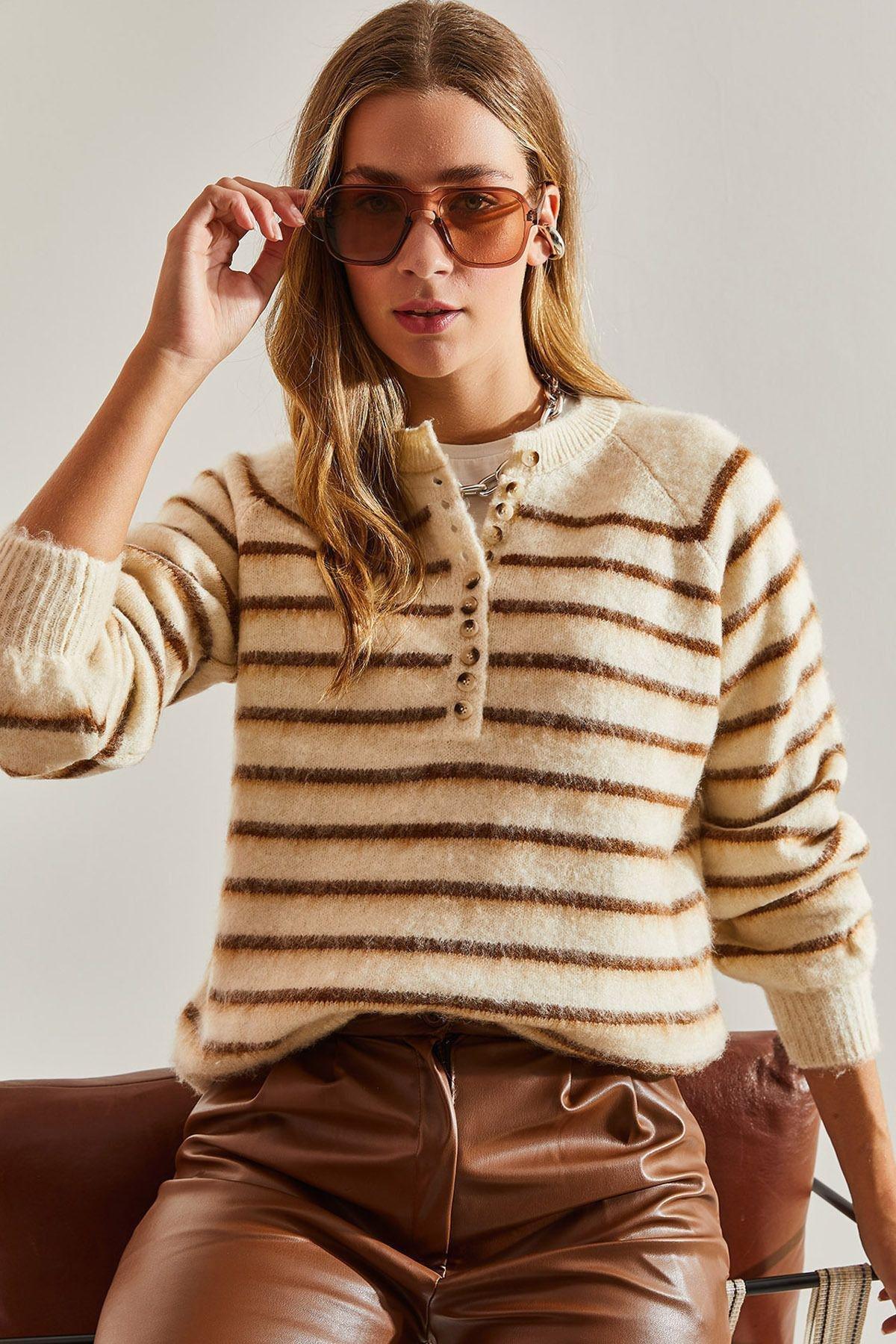 Multicolour Raised Striped Knitted Sweater, BEIGE-BROWN, large image number 5