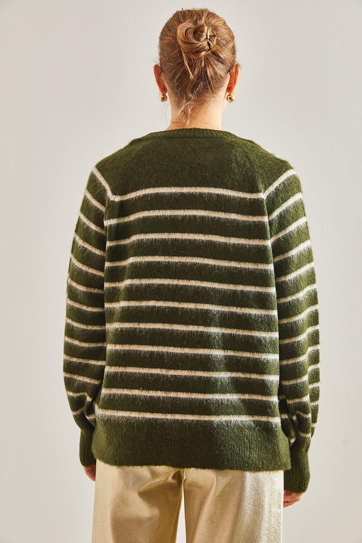 Khaki Raised Striped Knitted Sweater, Khaki, large image number 5