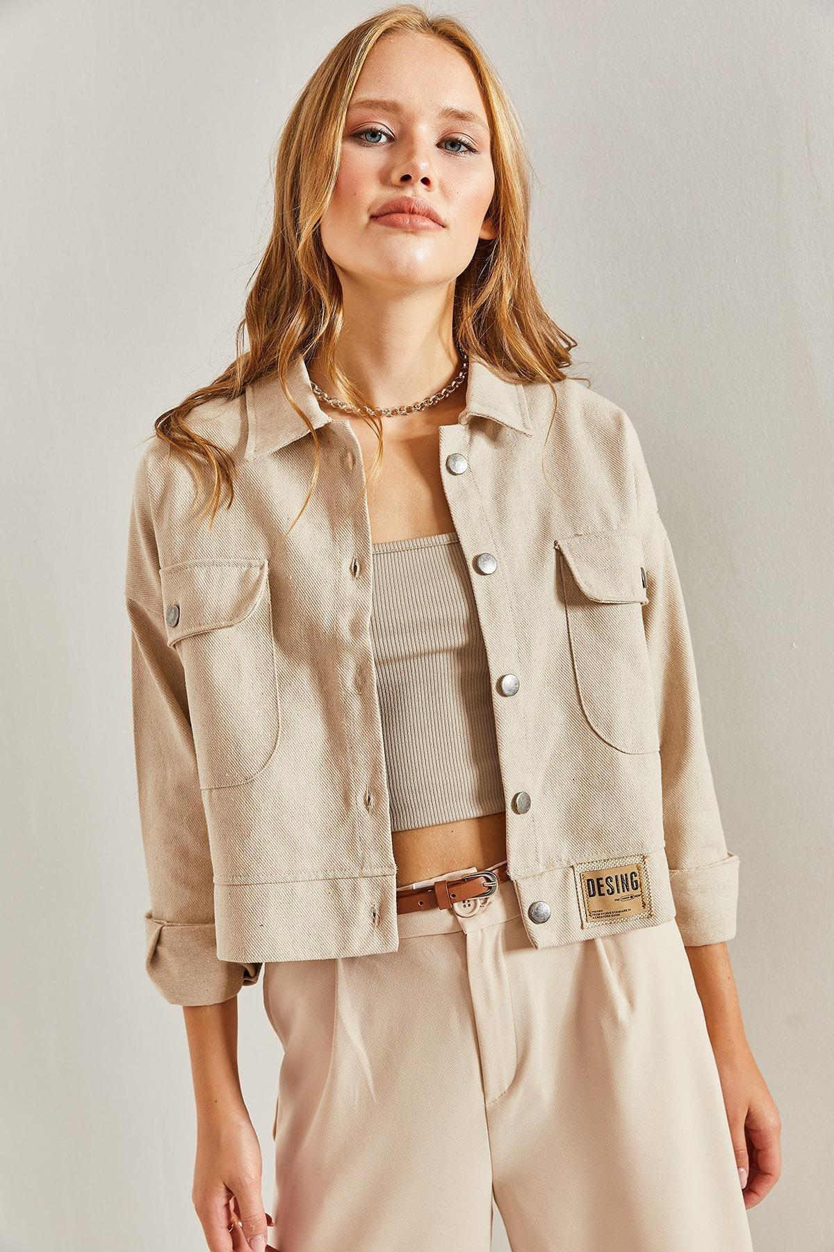Beige Double Pocket Gabardine Jacket, , large image number 1