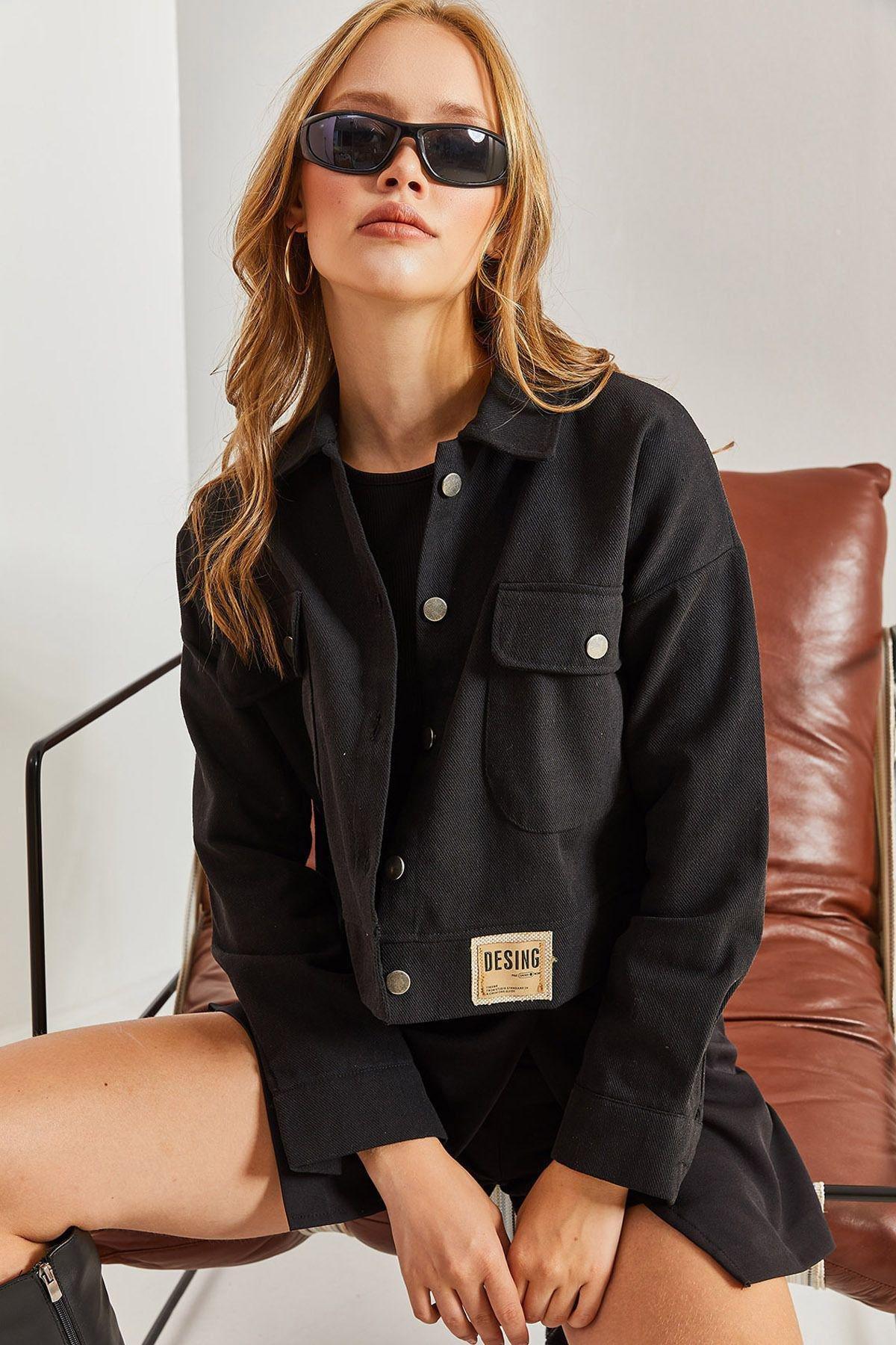 Black Double Pocketed Gabardine Jacket, , large image number 0