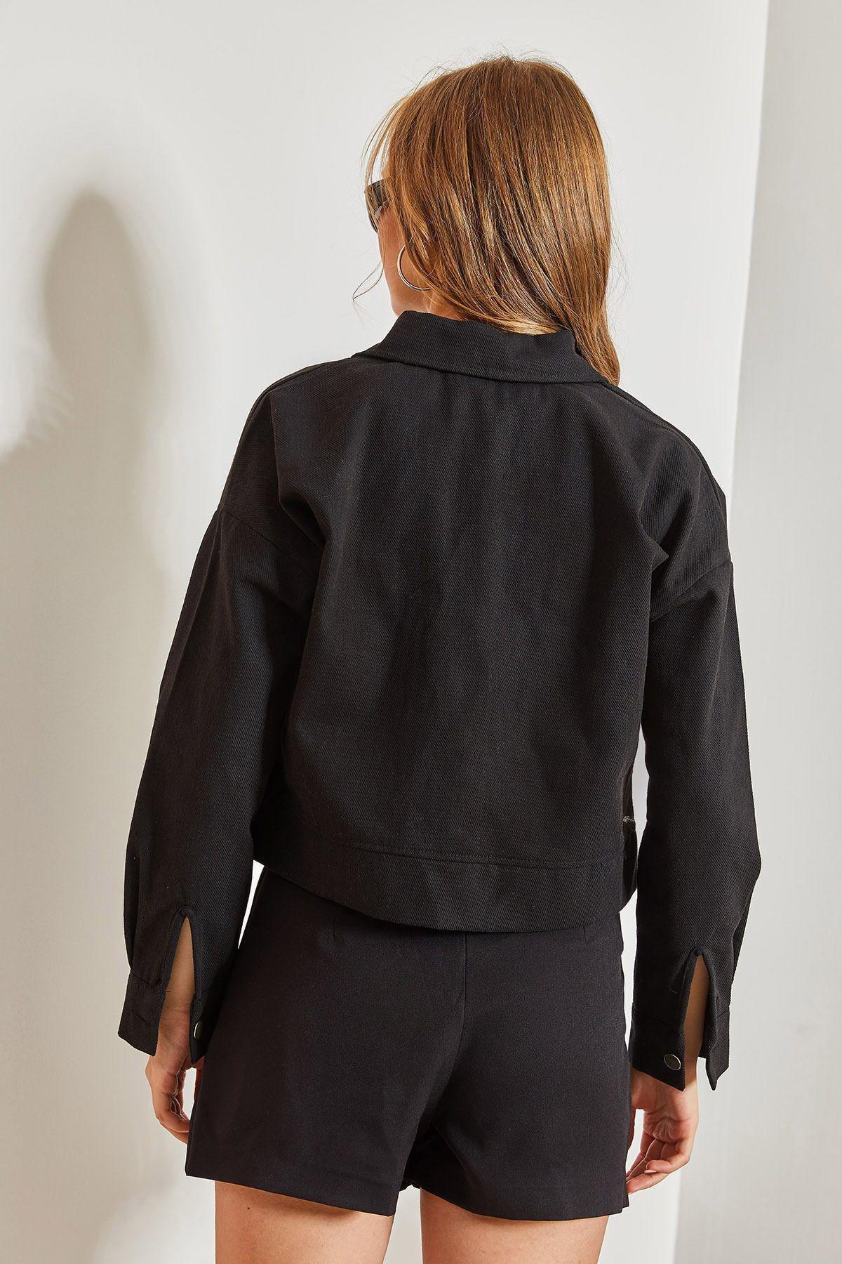 Black Double Pocketed Gabardine Jacket, , large image number 4