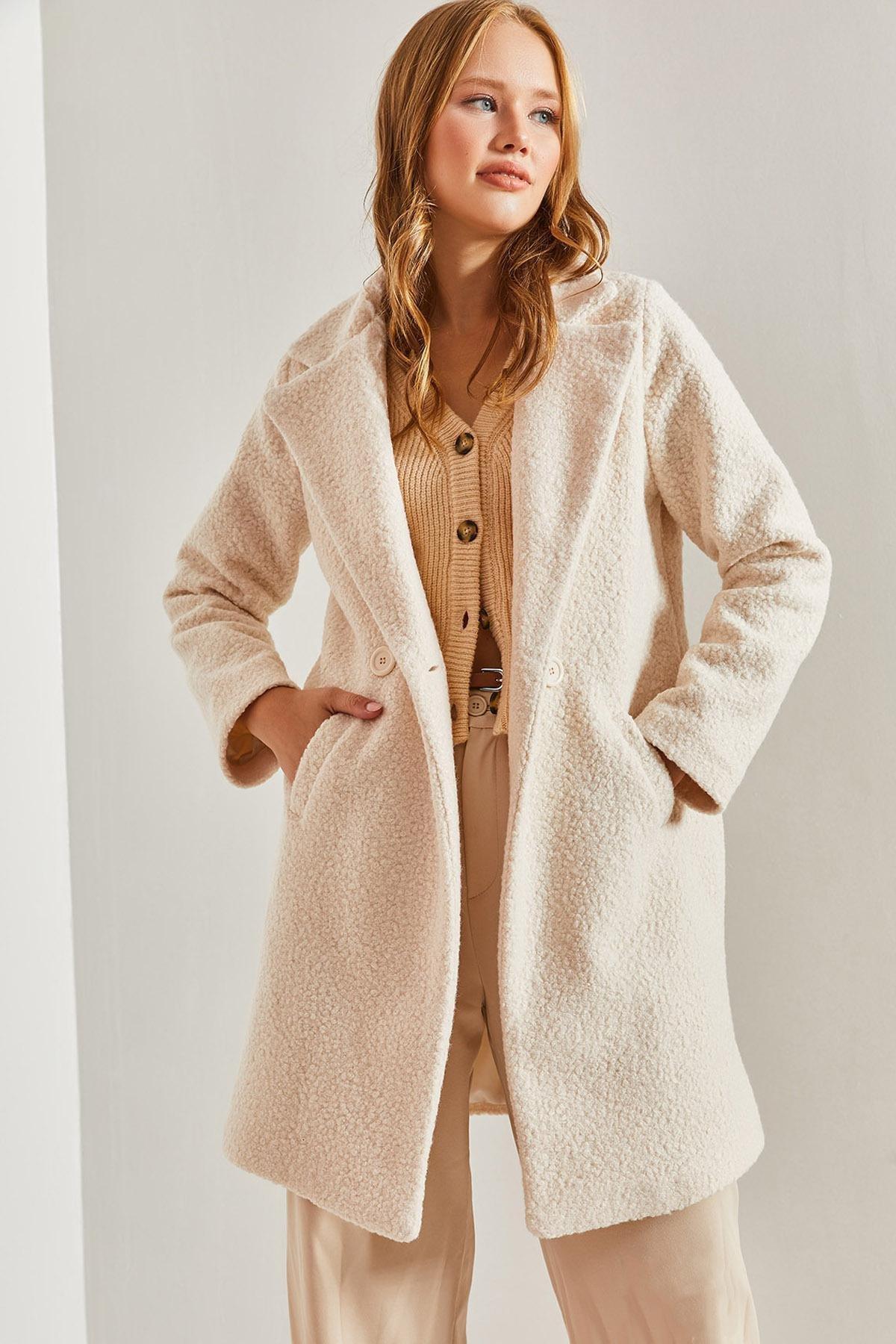 Cream Double Breasted Collar Cachet Coat, C101_162, large image number 0