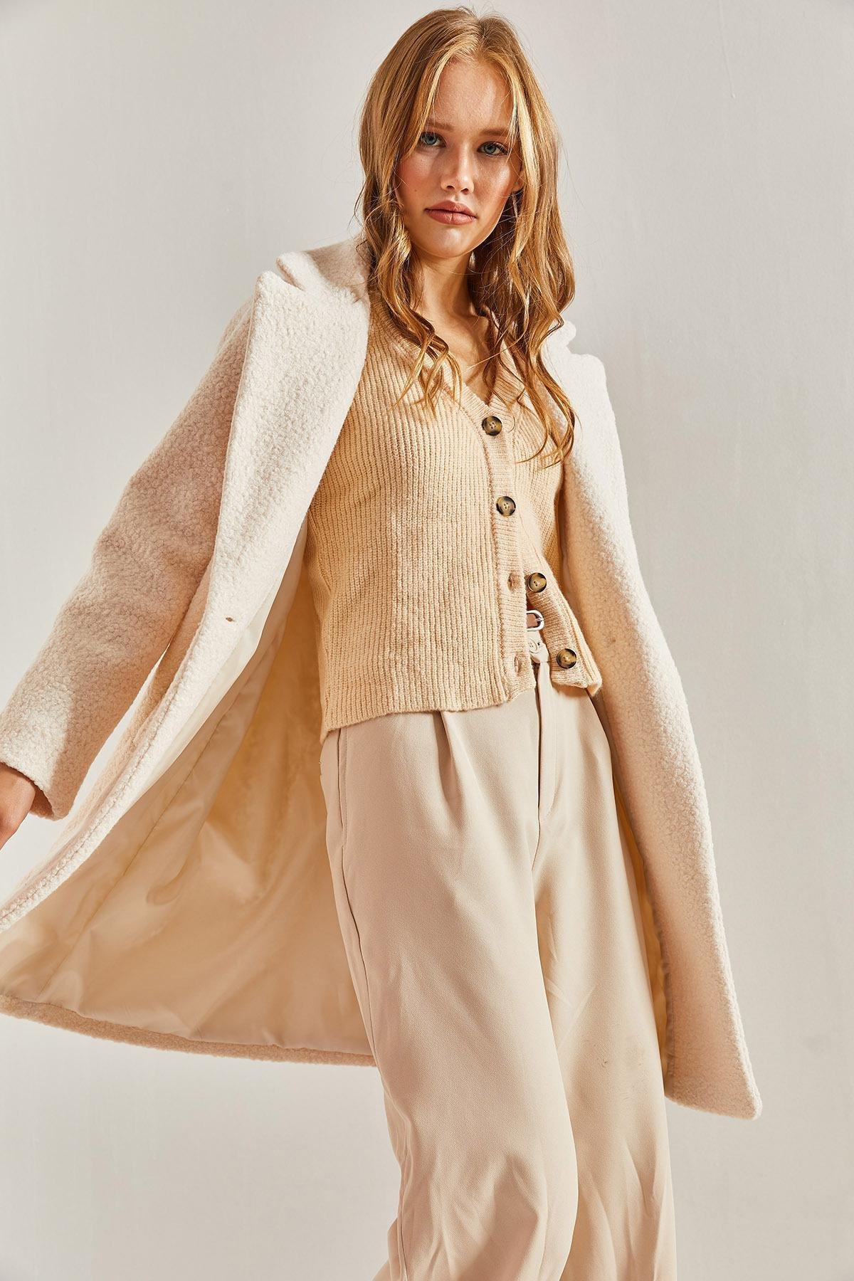 Cream Double Breasted Collar Cachet Coat, C101_162, large image number 3