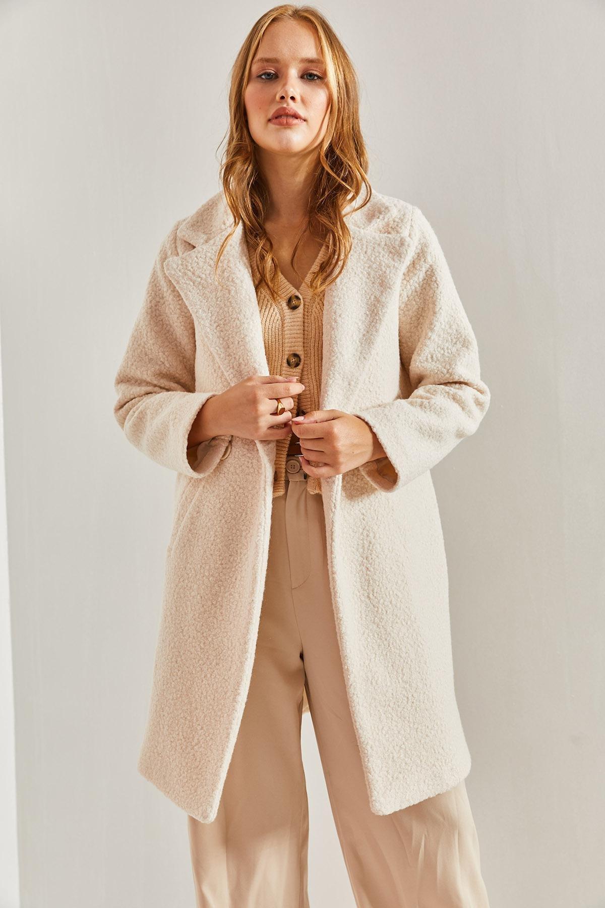 Cream Double Breasted Collar Cachet Coat, C101_162, large image number 4