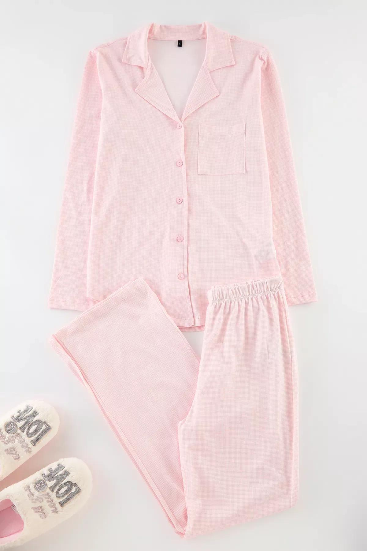Pink Gingham Pajama Set, Pink, large image number 0
