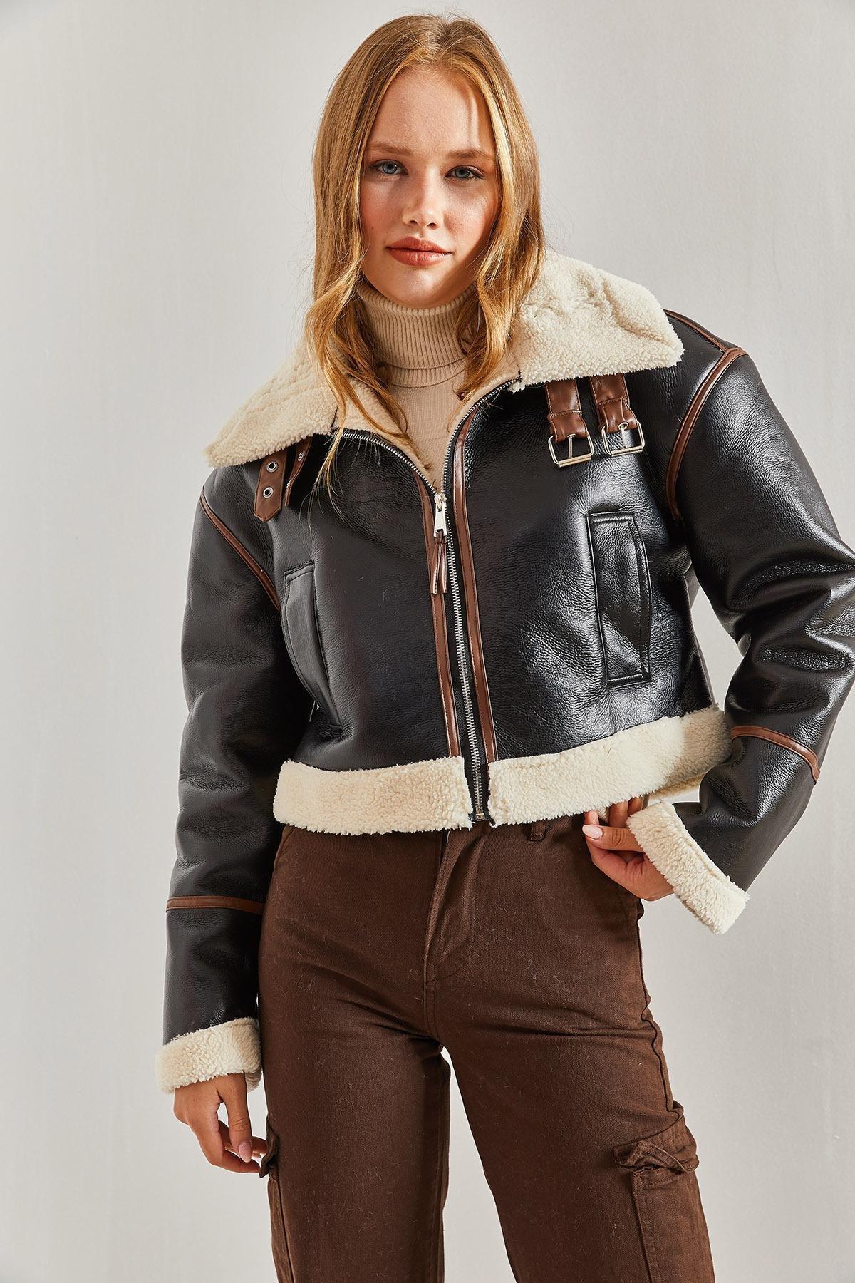 Black Collar Belted Laminated Jacket, , large image number 2