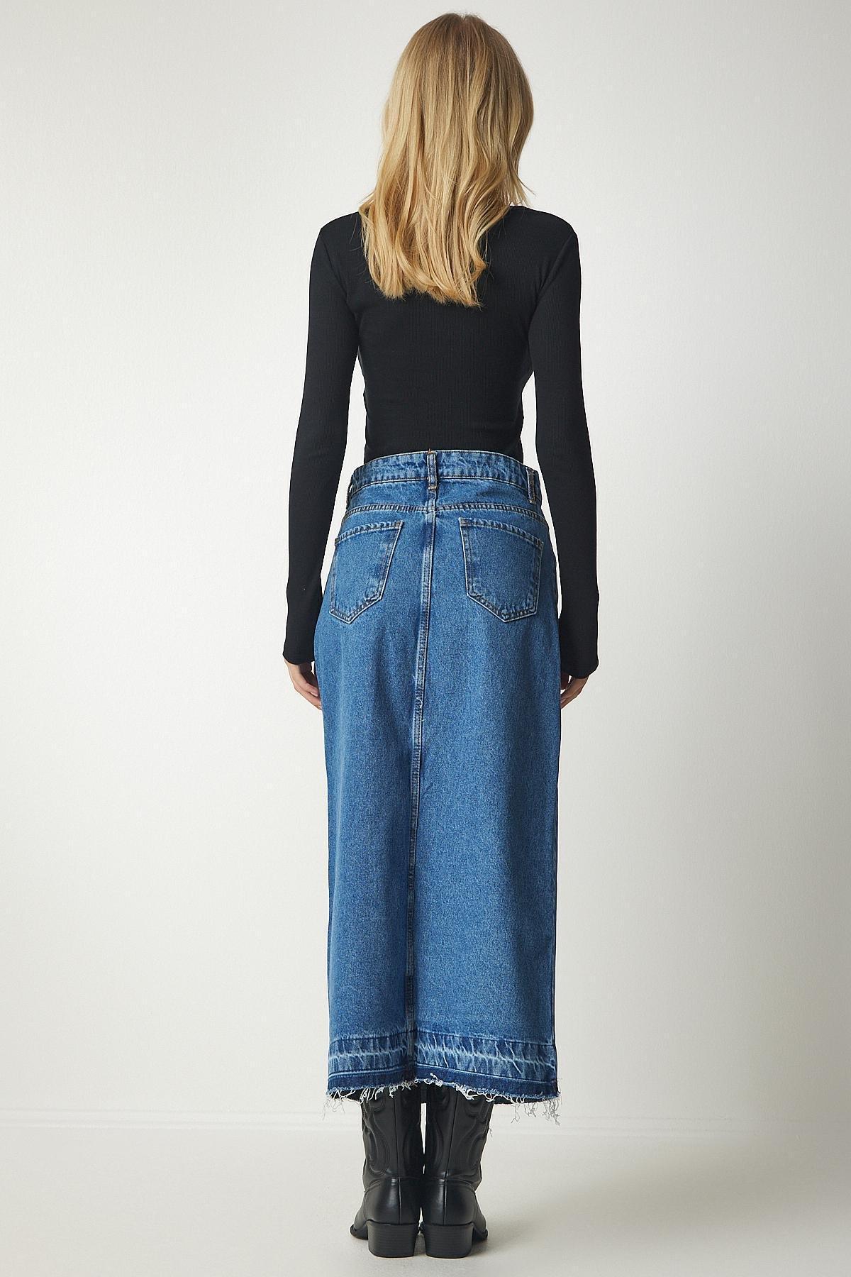 Blue Slit And Tasselled Denim Skirt, , large image number 5