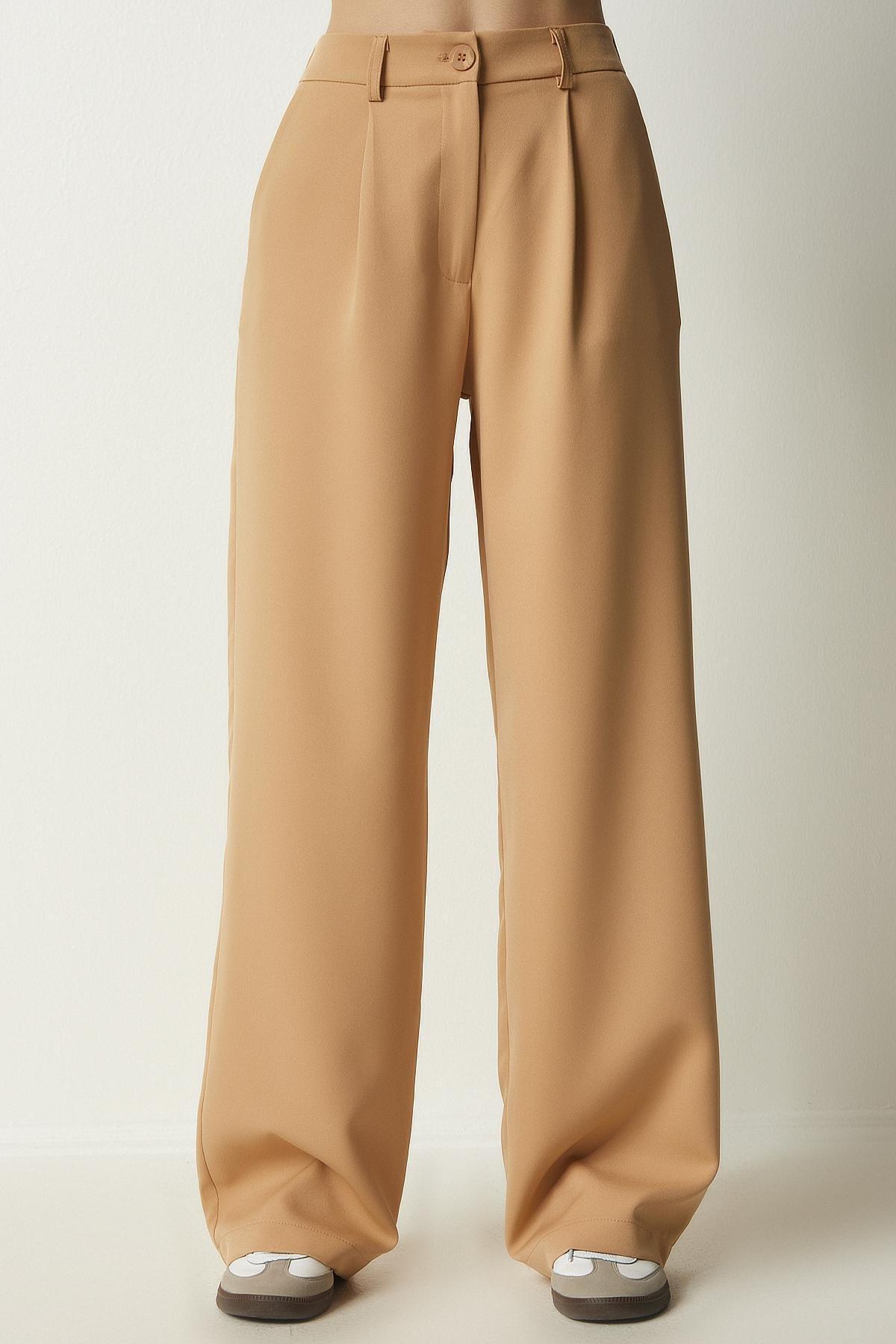 Happiness Istanbul - Beige Pleated Woven Trousers