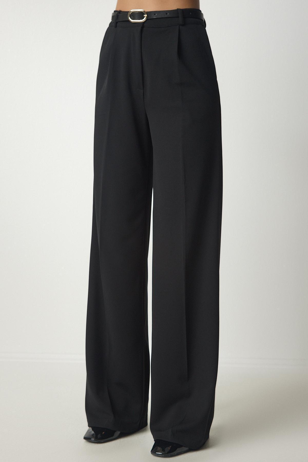 Black Belted Woven Trousers, , large image number 3