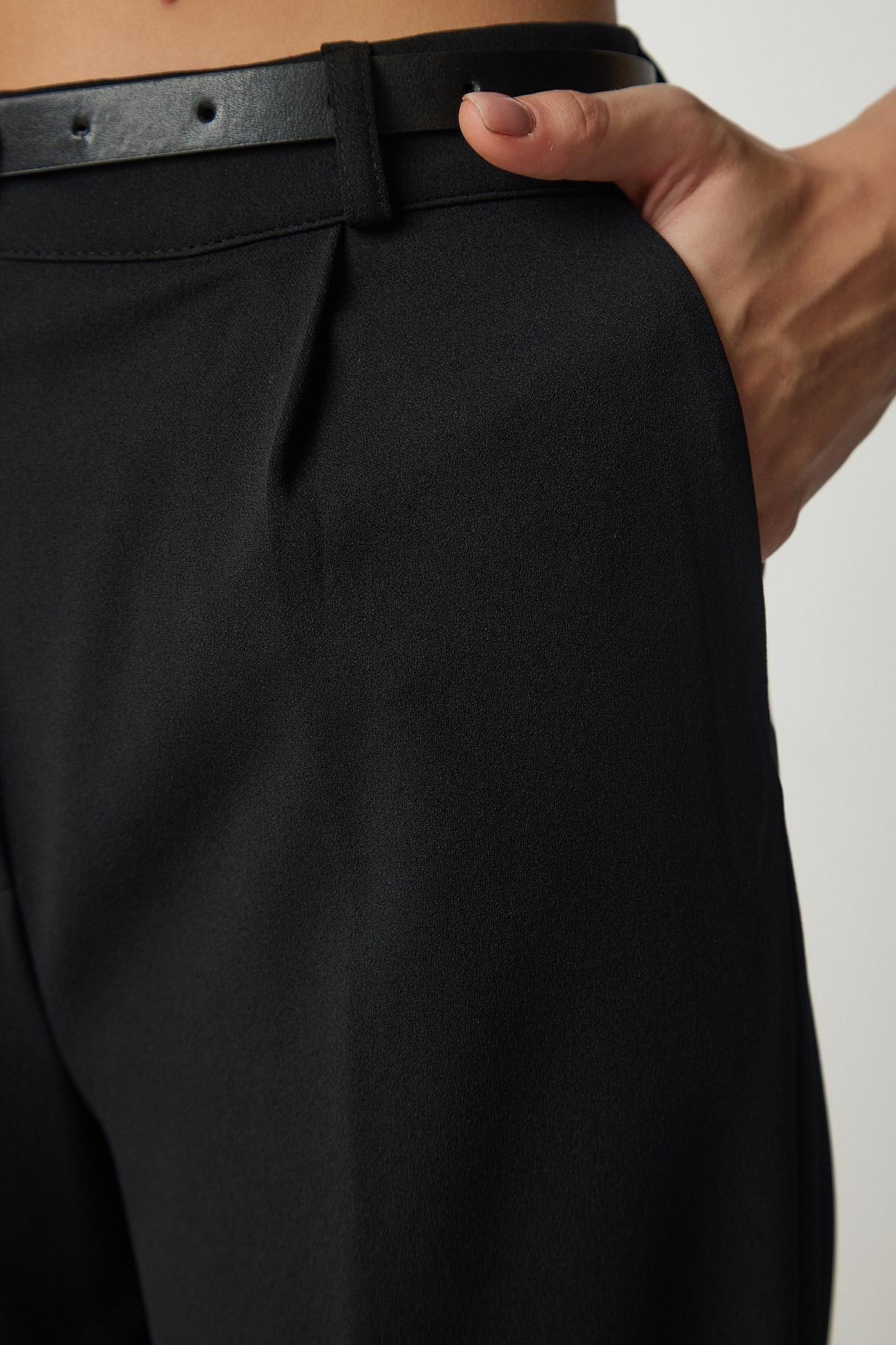 Black Belted Woven Trousers, , large image number 4