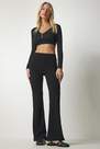 Happiness - Black Cropped Leg Weave Trousers