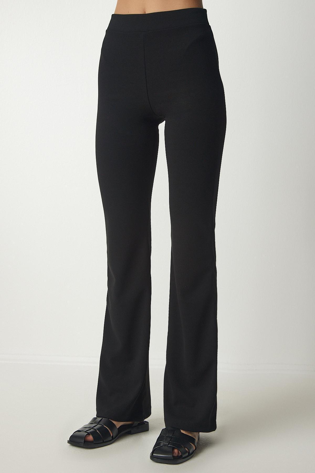 Black Cropped Leg Weave Trousers, , large image number 2