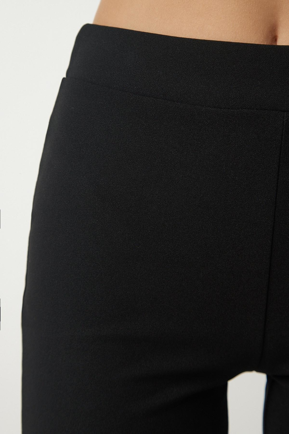 Black Cropped Leg Weave Trousers, , large image number 3