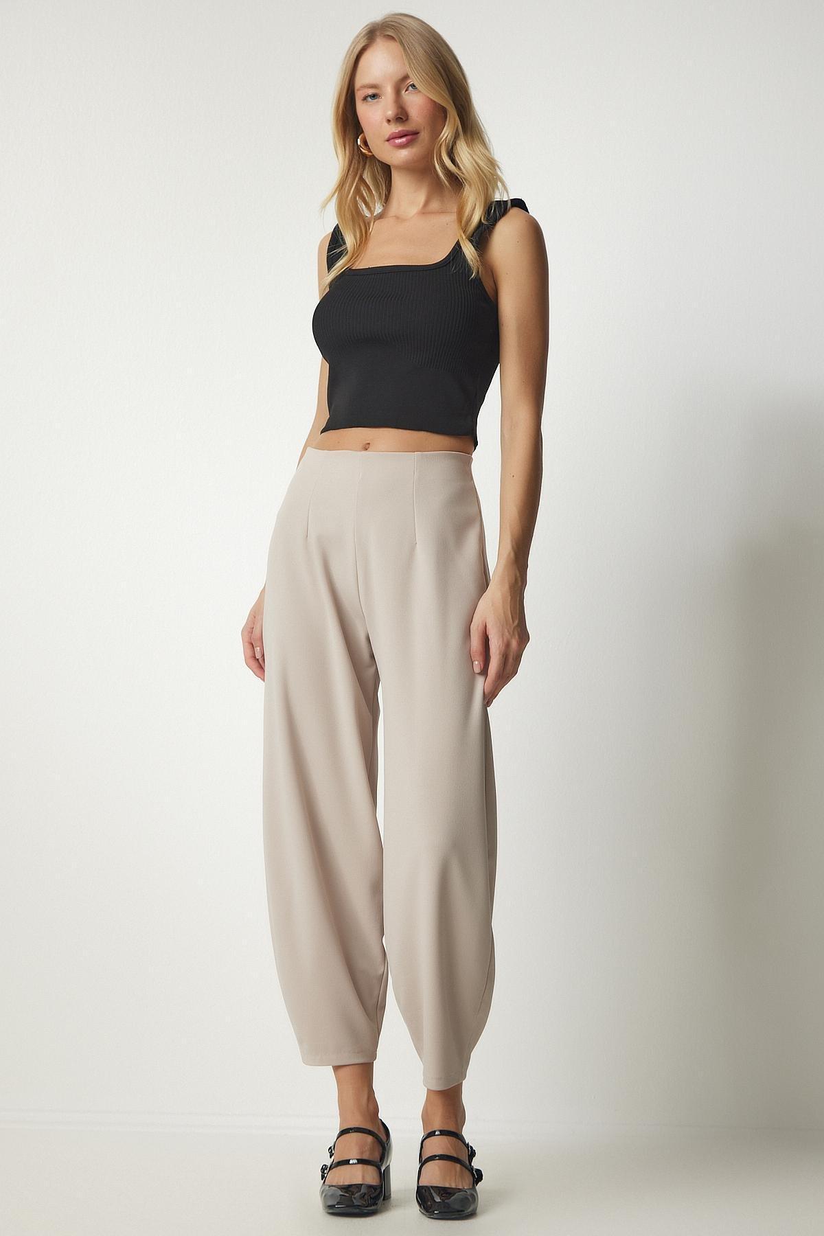 Beige Comfortable Woven Shalwar Trousers, , large image number 0