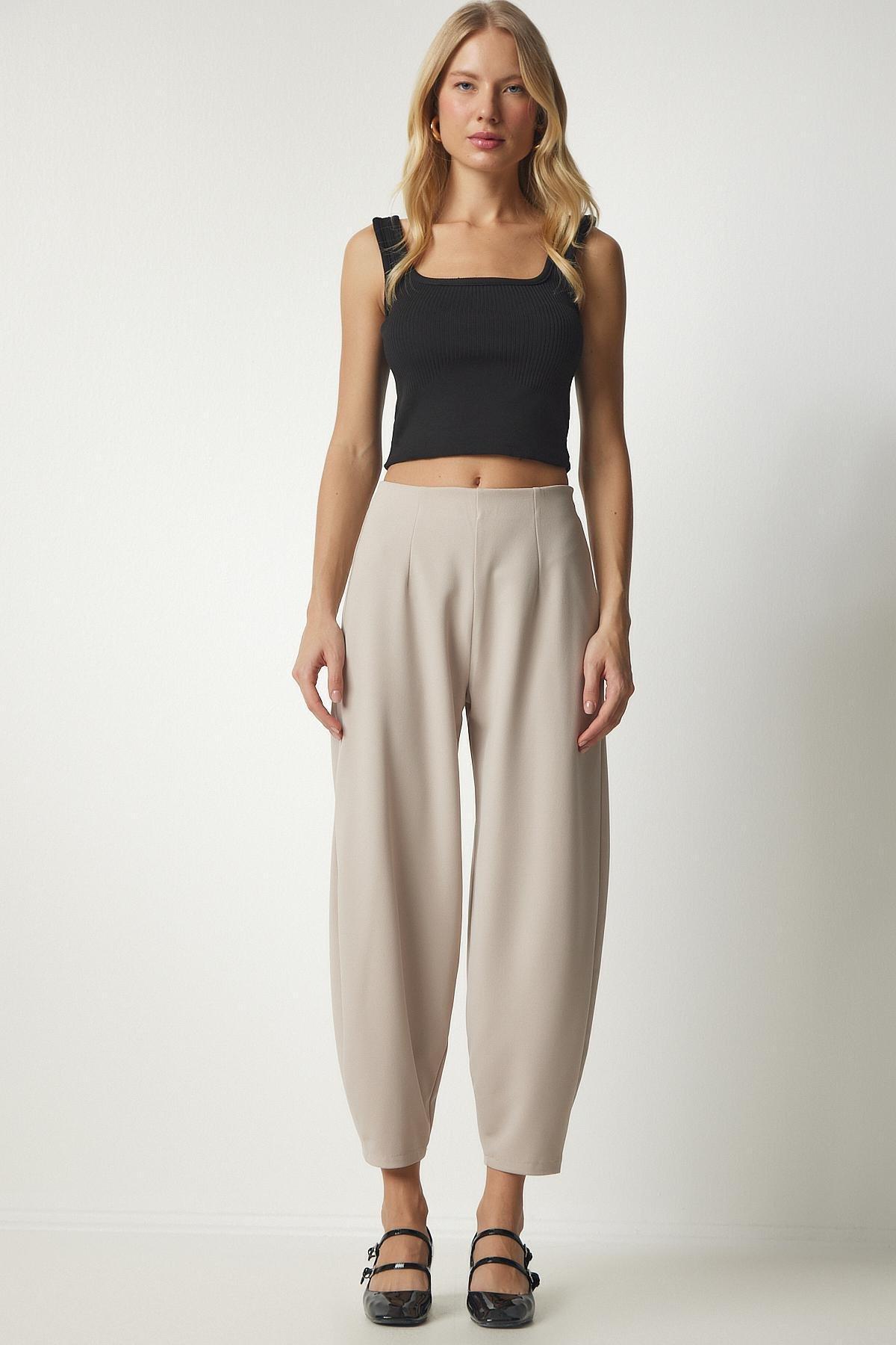 Beige Comfortable Woven Shalwar Trousers, , large image number 1