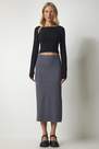 Happiness - Gray Slotted Corduroy Knitted Pencil Skirt