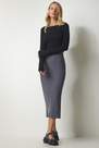 Happiness - Gray Slotted Corduroy Knitted Pencil Skirt