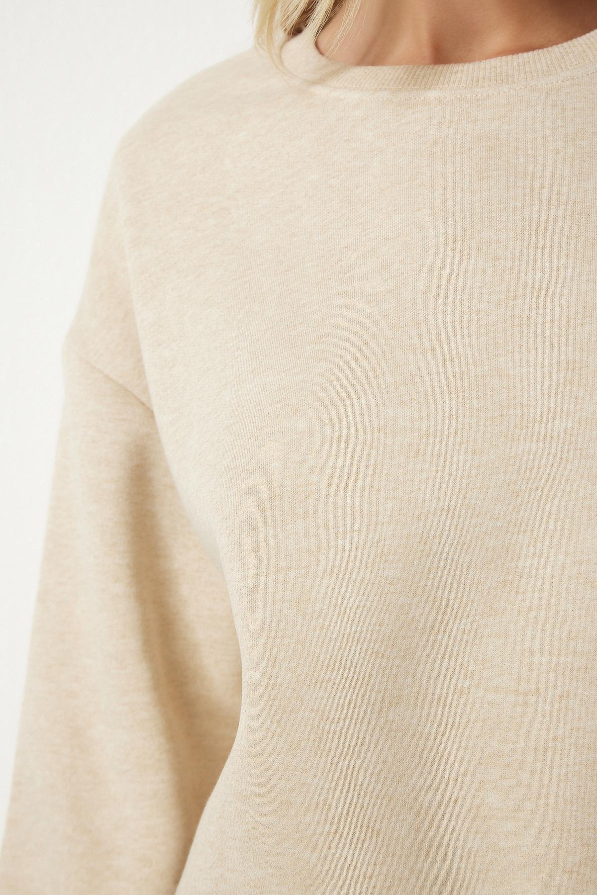Beige Marked Crop Sweatshirt, Beige, large image number 3