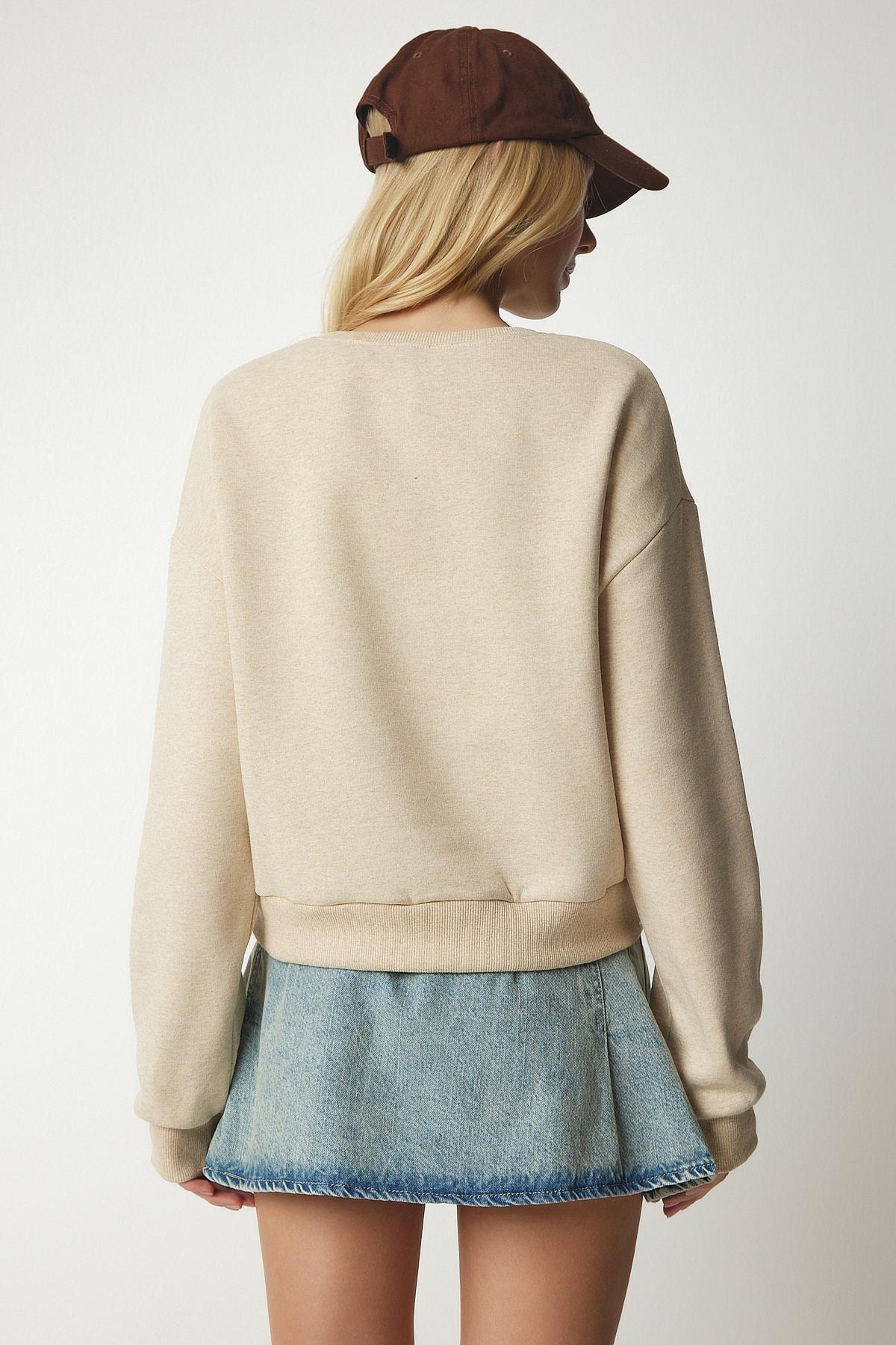 Beige Marked Crop Sweatshirt, Beige, large image number 4