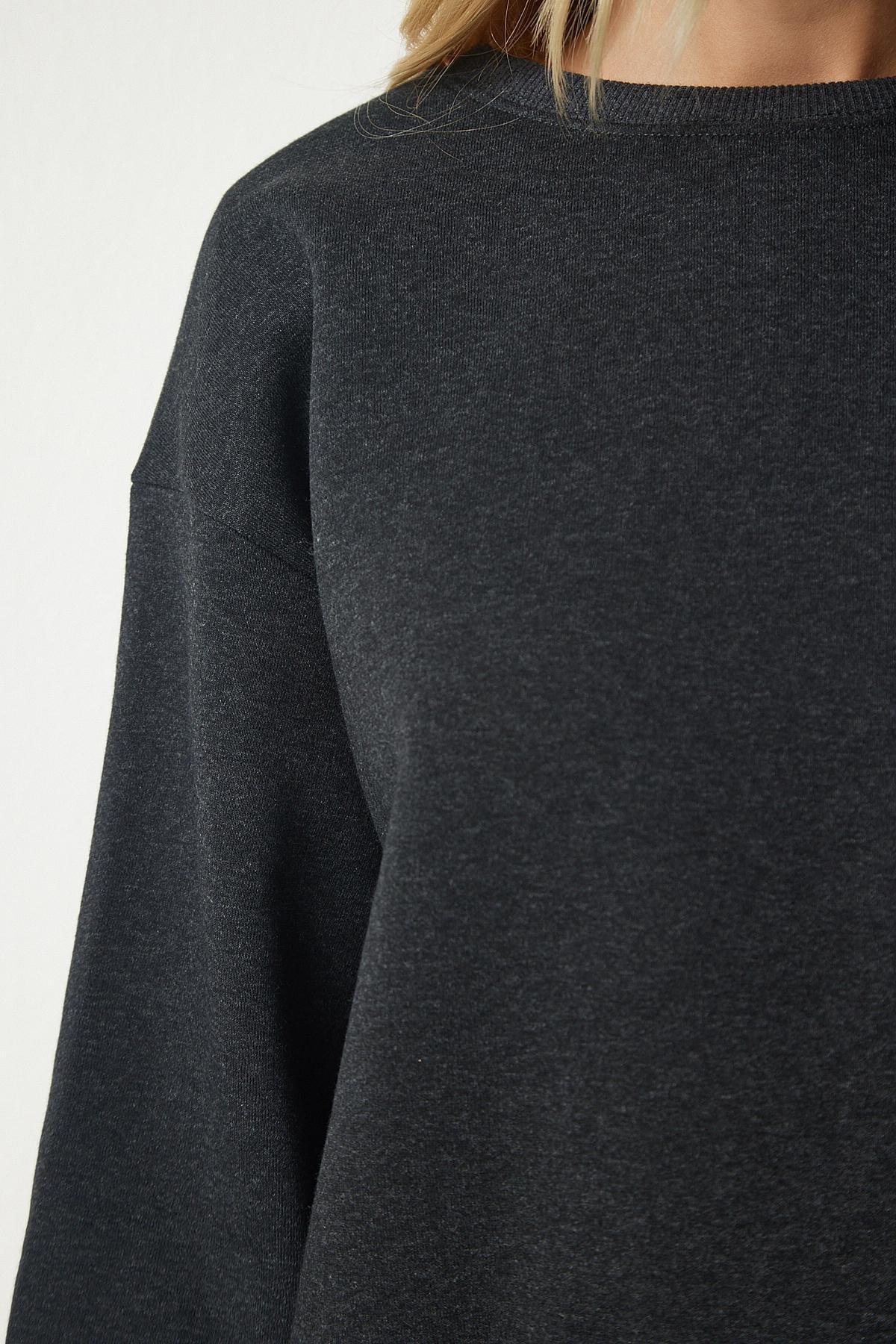 Grey Branded Crop Sweatshirt, Anthracite, large image number 4