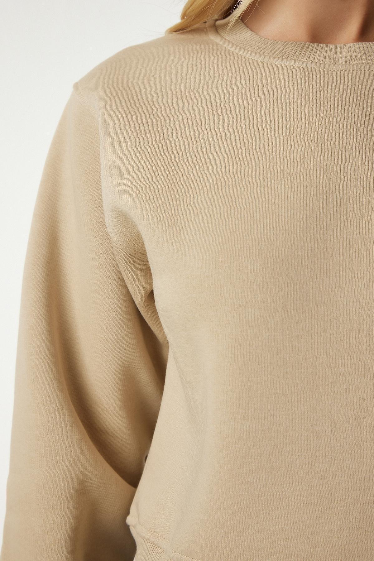 Beige Marked Crop Sweatshirt, Beige, large image number 4