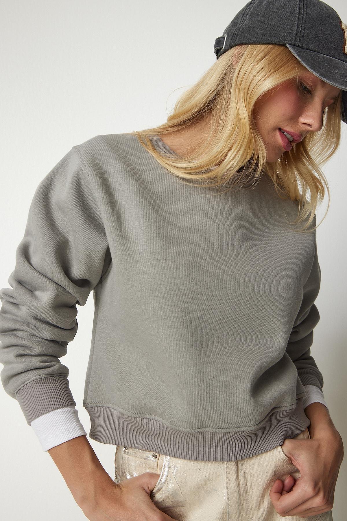 Grey Crop Sweatshirt, Smoked, large image number 0