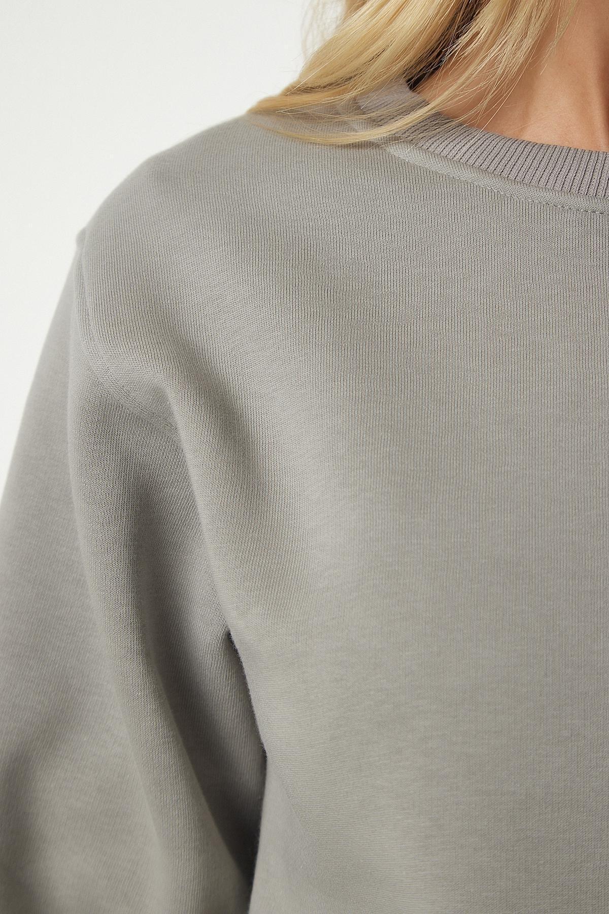 Grey Crop Sweatshirt, Smoked, large image number 3