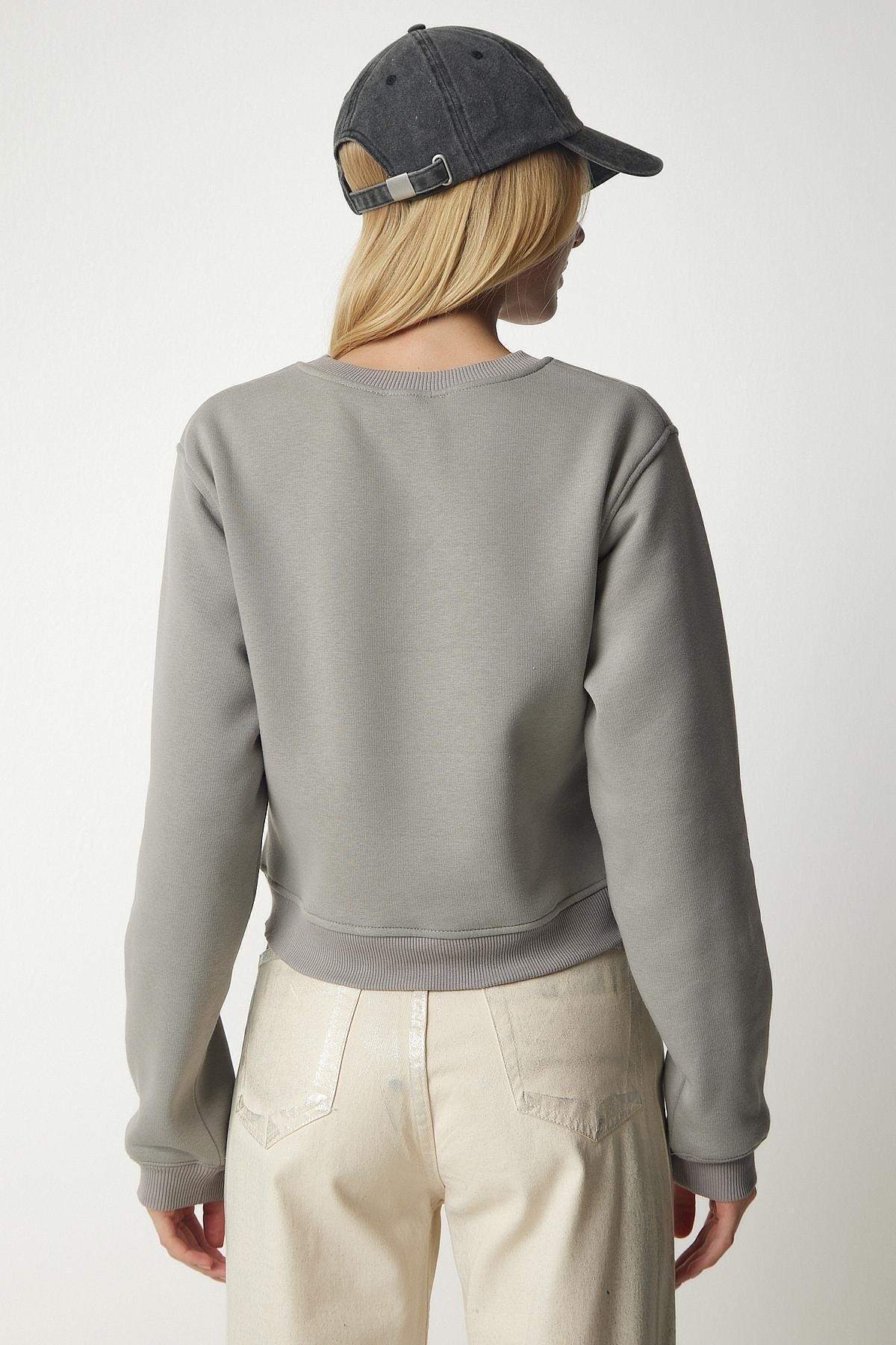 Grey Crop Sweatshirt, Smoked, large image number 4