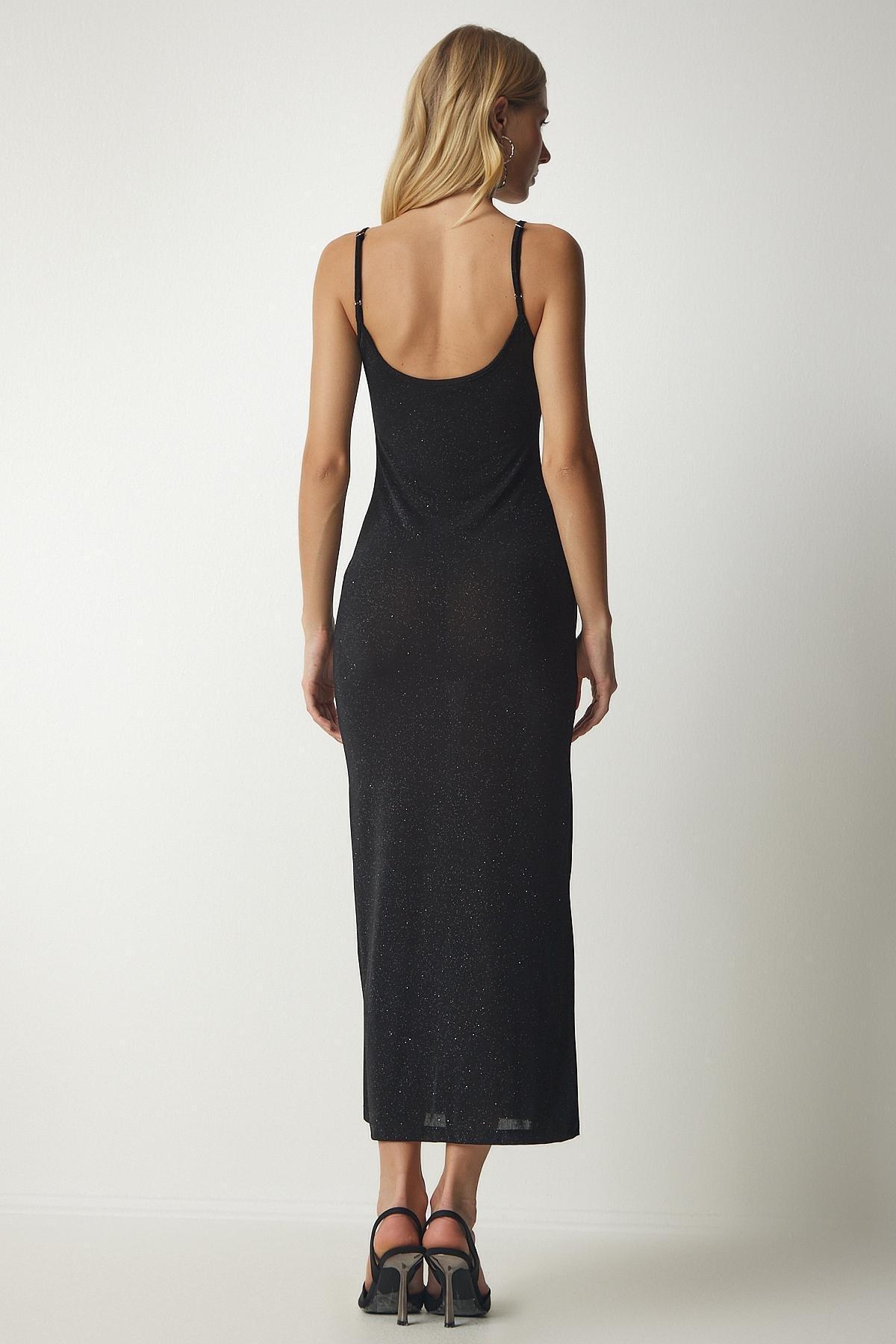 Black Straps Glittery Wraparound Dress, BLACK, large image number 4