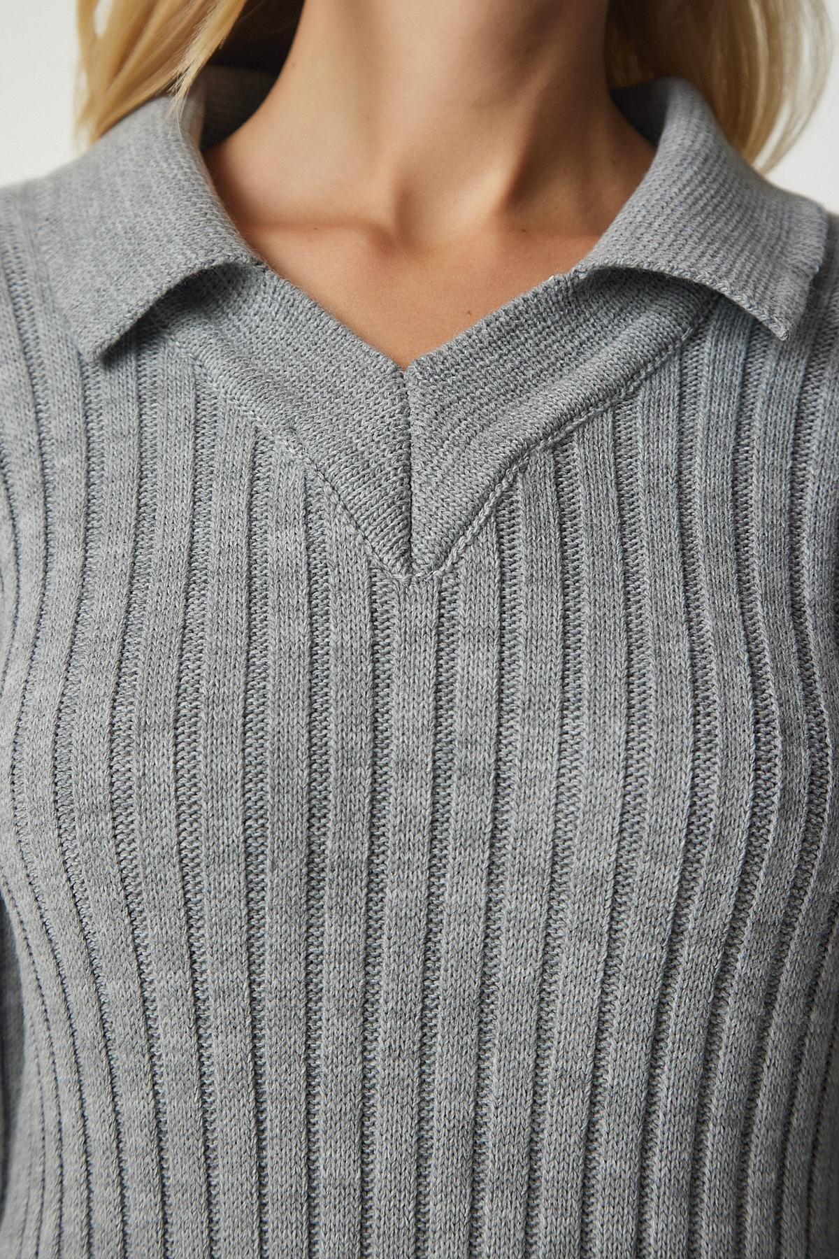 Grey Polo Neck Ribbed Knitwear Dress, C101_1653, large image number 3