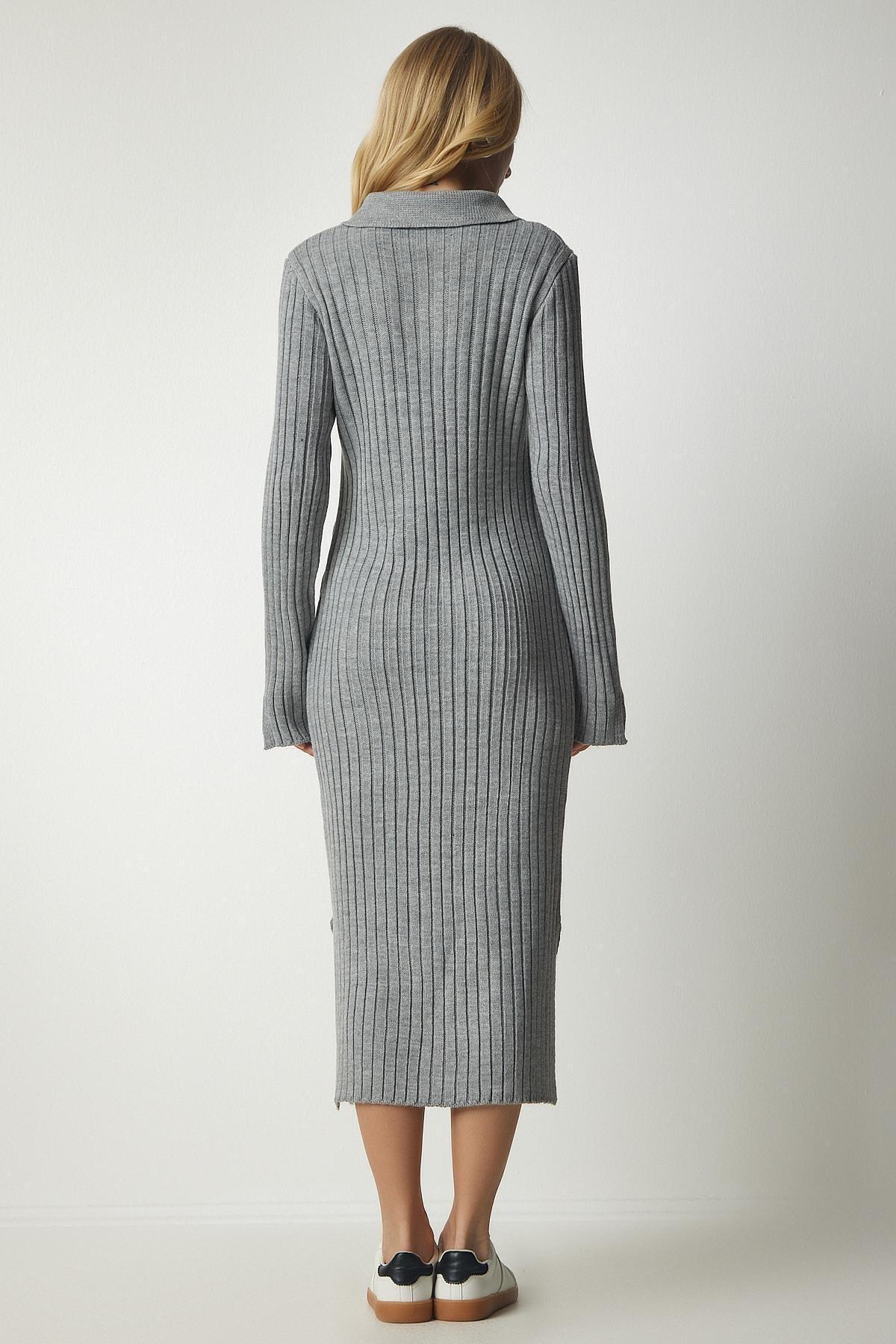 Grey Polo Neck Ribbed Knitwear Dress, C101_1653, large image number 4