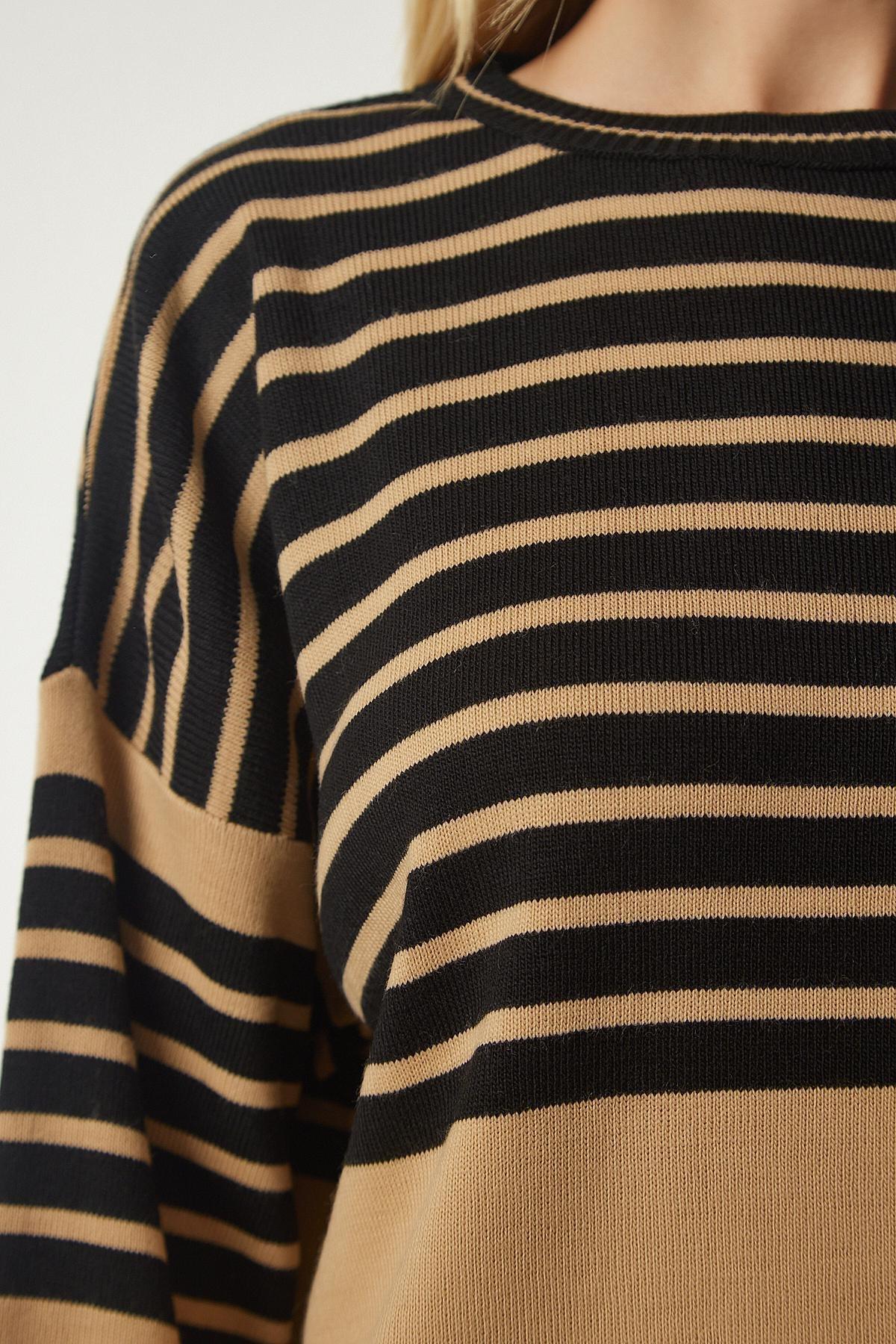 Beige Striped Sweater Skirt Knitwear Co-Ord Set, , large image number 5