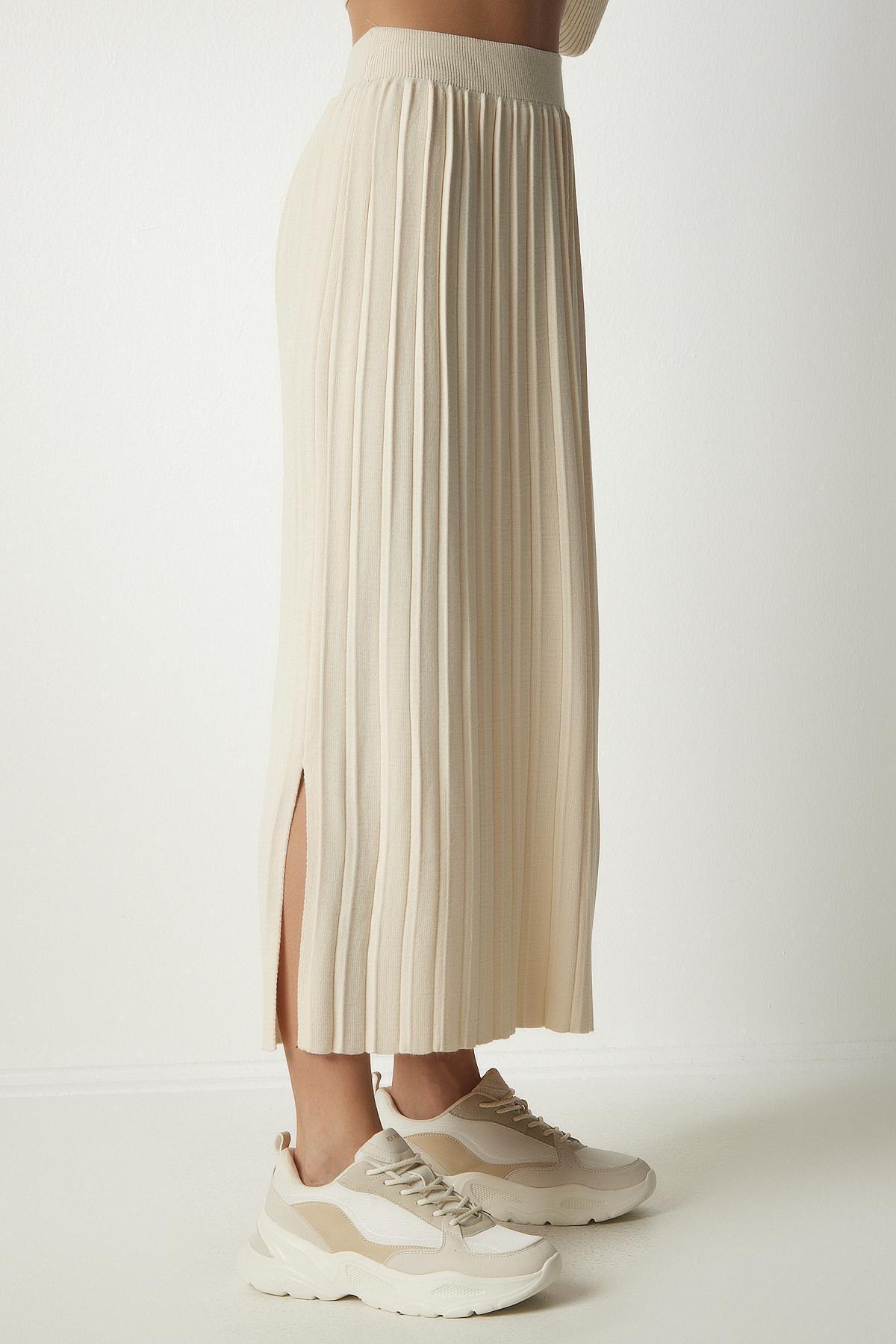 Cream Ribbed Knitwear Skirt, Cream, large image number 5