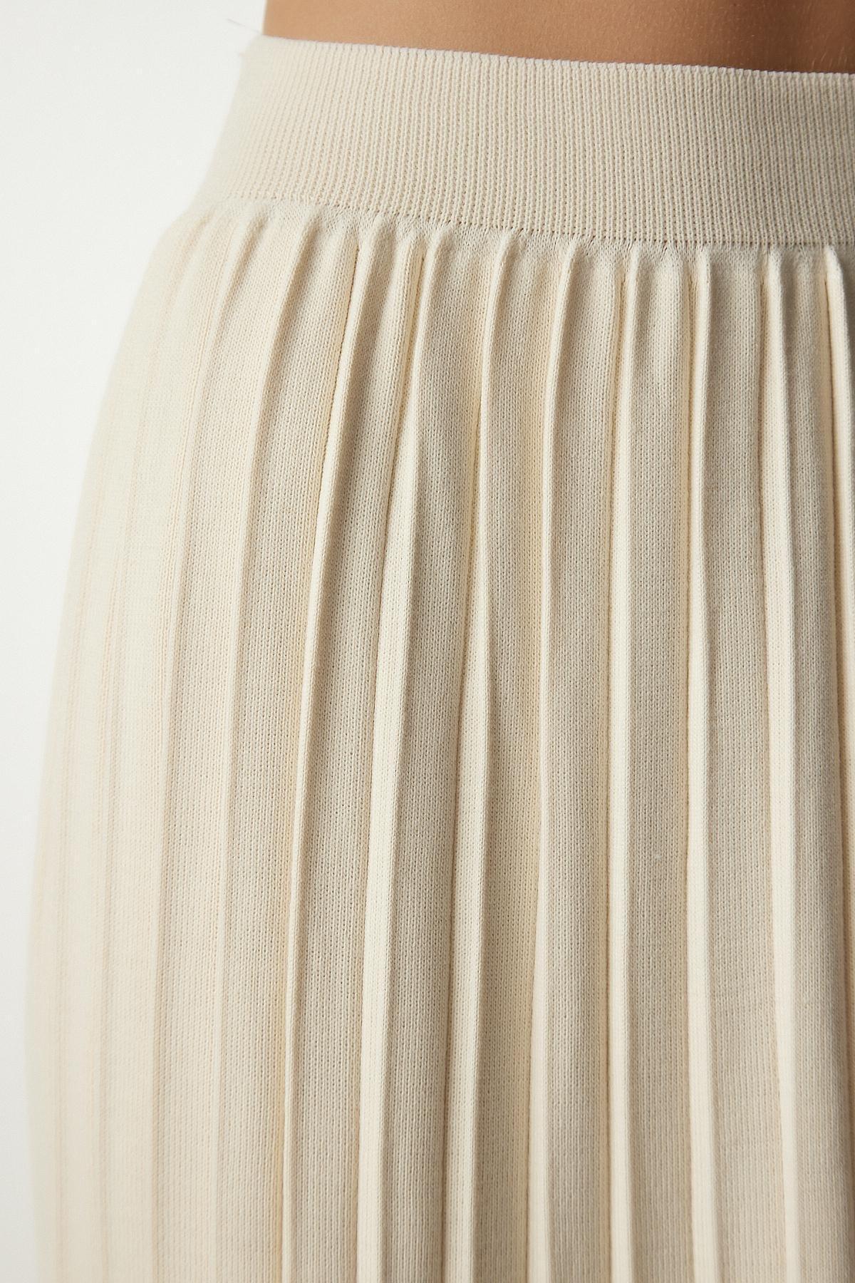 Cream Ribbed Knitwear Skirt, Cream, large image number 6