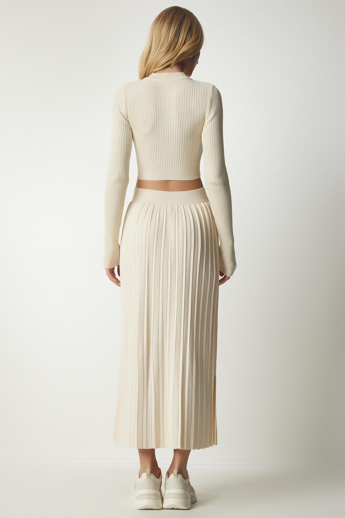 Cream Ribbed Knitwear Skirt, Cream, large image number 7