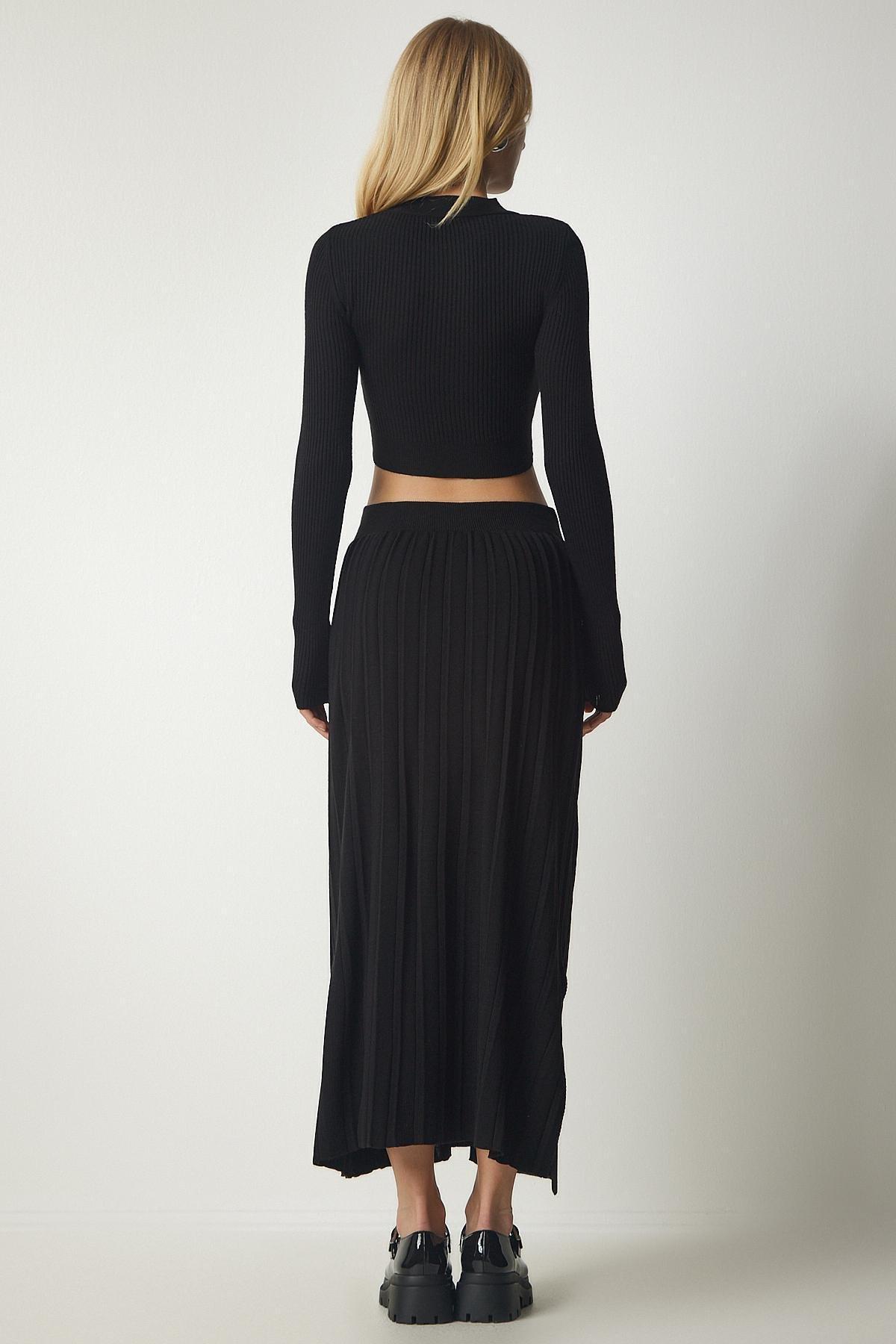 Black Ribbed Knitwear Crop Co-Ord Set, BLACK, large image number 1