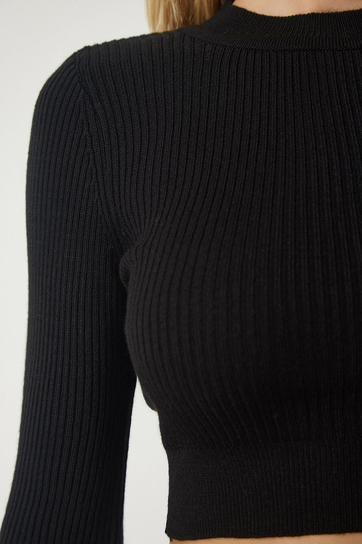 Black Ribbed Knitwear Crop Co-Ord Set, BLACK, large image number 6