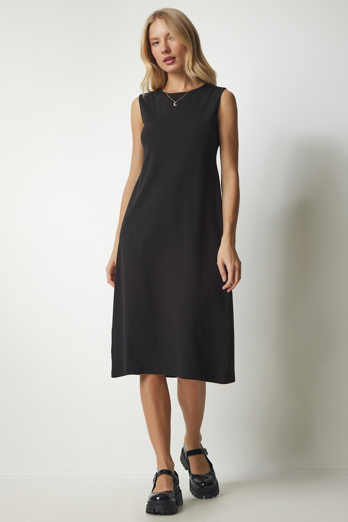 Black Sleeveless Knitted Dress, , large image number 0
